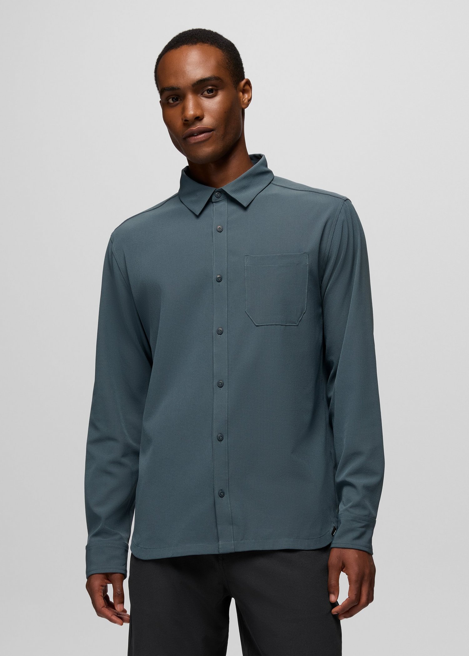 Mens prAna Hybridizer Long Sleeve Shirt - Grey Blue