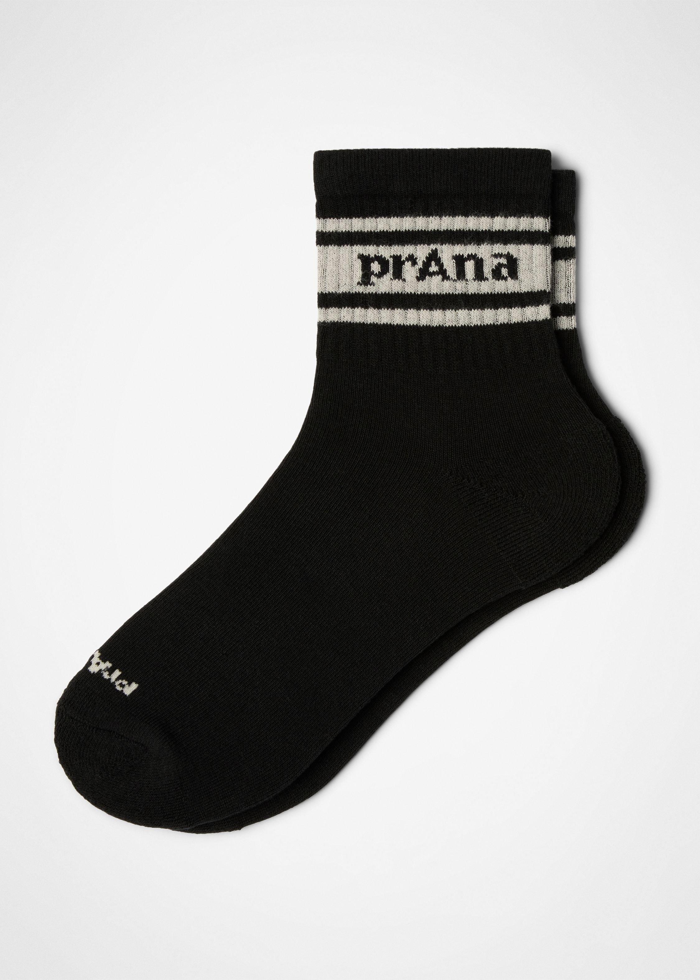 Gender Neutral prAna Striped Half Crew Sock - Black / Soft White