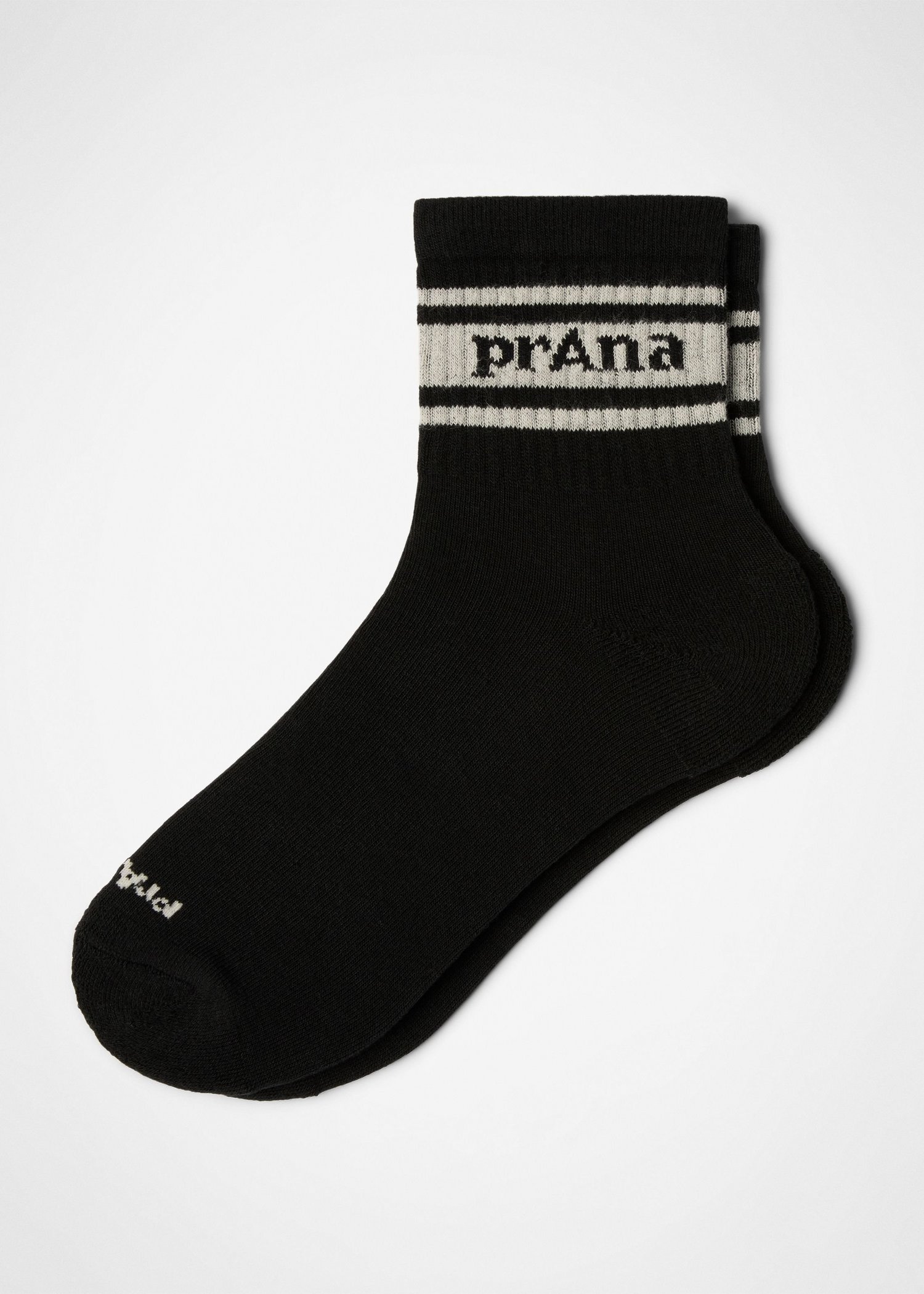 Gender Neutral prAna Striped Half Crew Sock - Black / Soft White