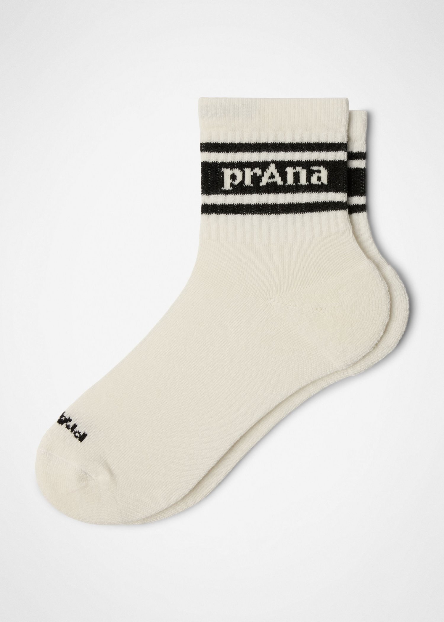 Gender Neutral prAna Striped Half Crew Sock - Soft White / Black
