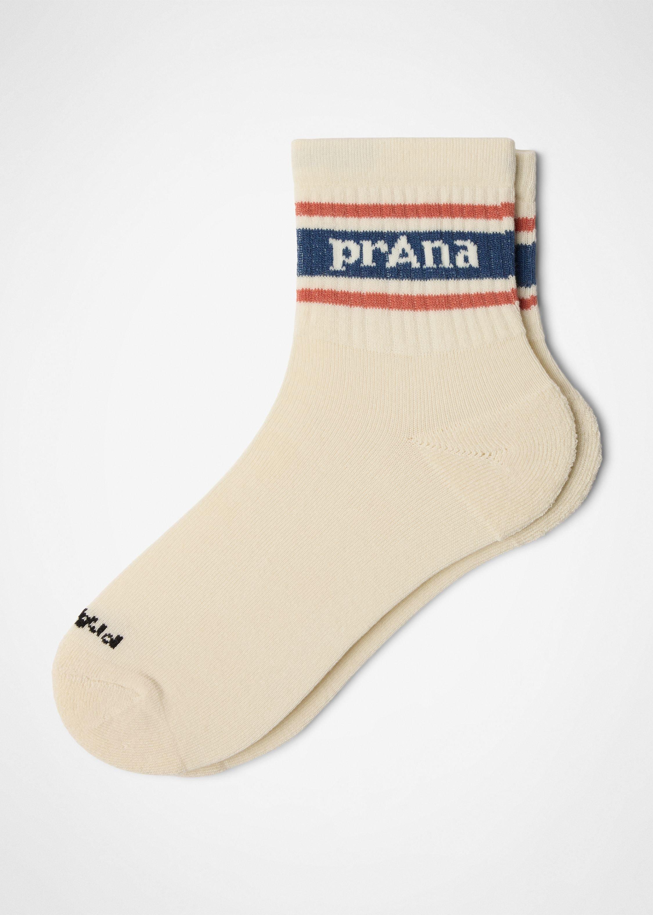 Gender Neutral prAna Striped Half Crew Sock - Lychee / Bluff Blue Alba