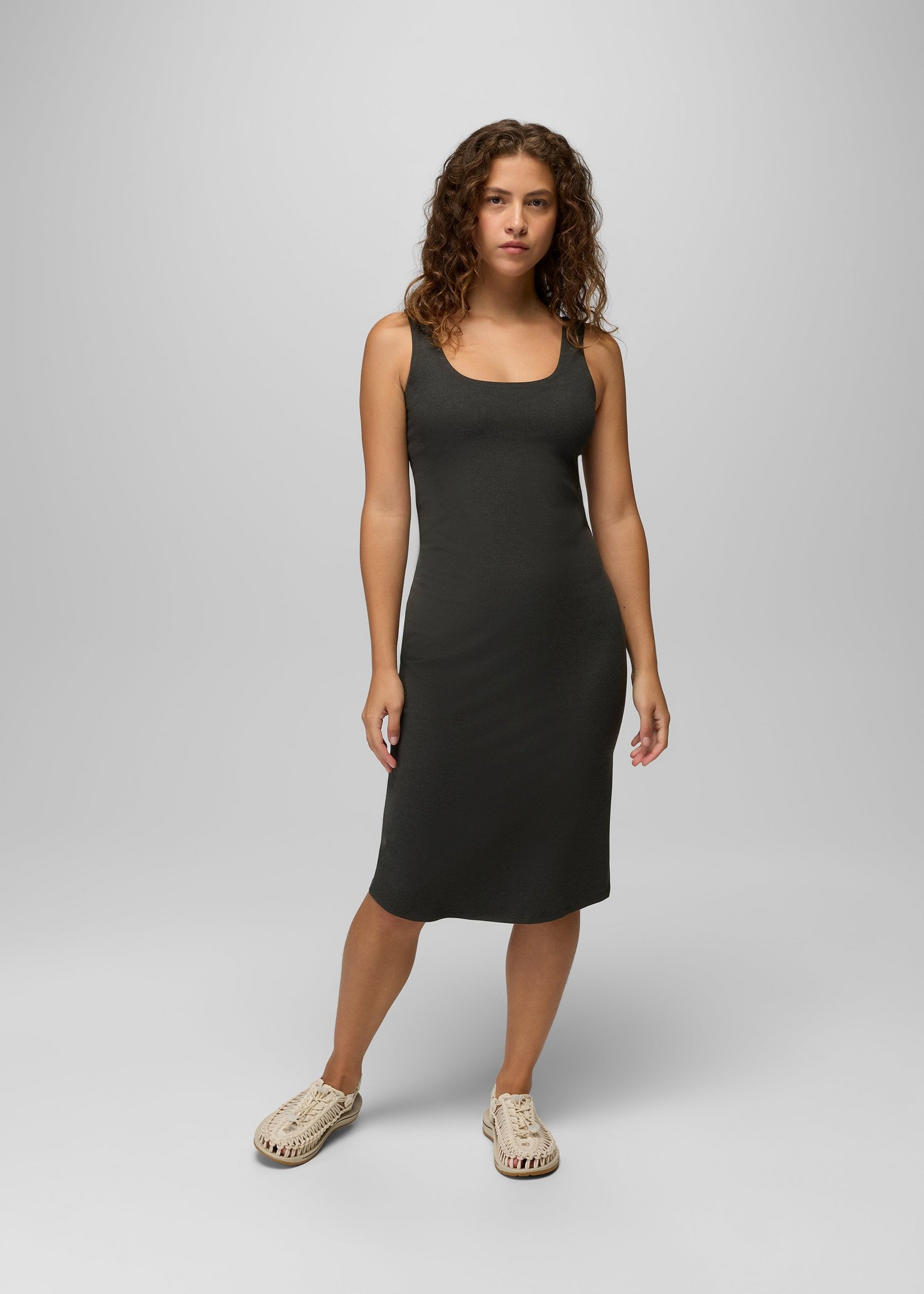 Womens prAna Heavana™ Essential Midi Dress - Black Heather