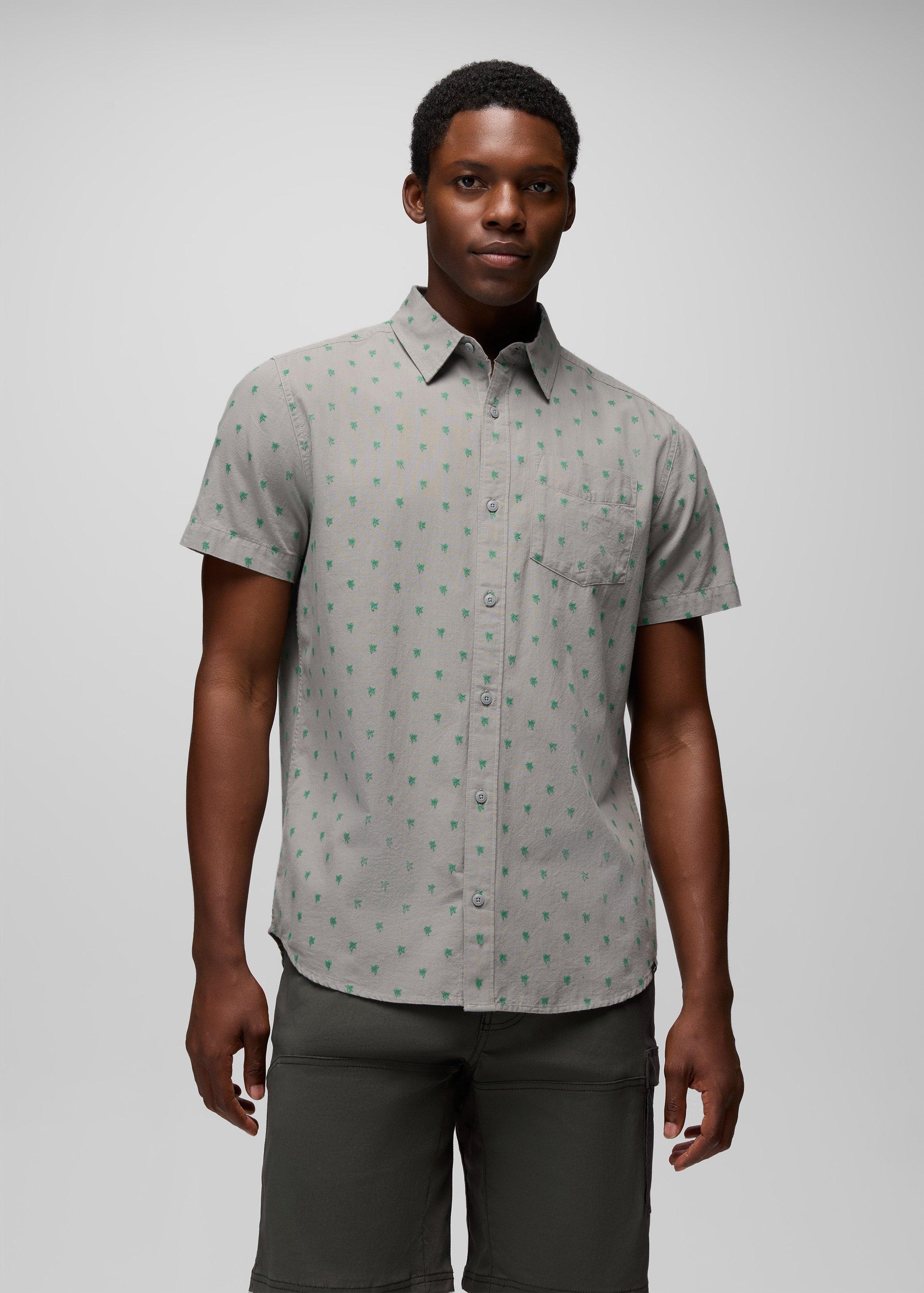 Mens prAna Metador Short Sleeve Shirt - Sterling Palm Trees