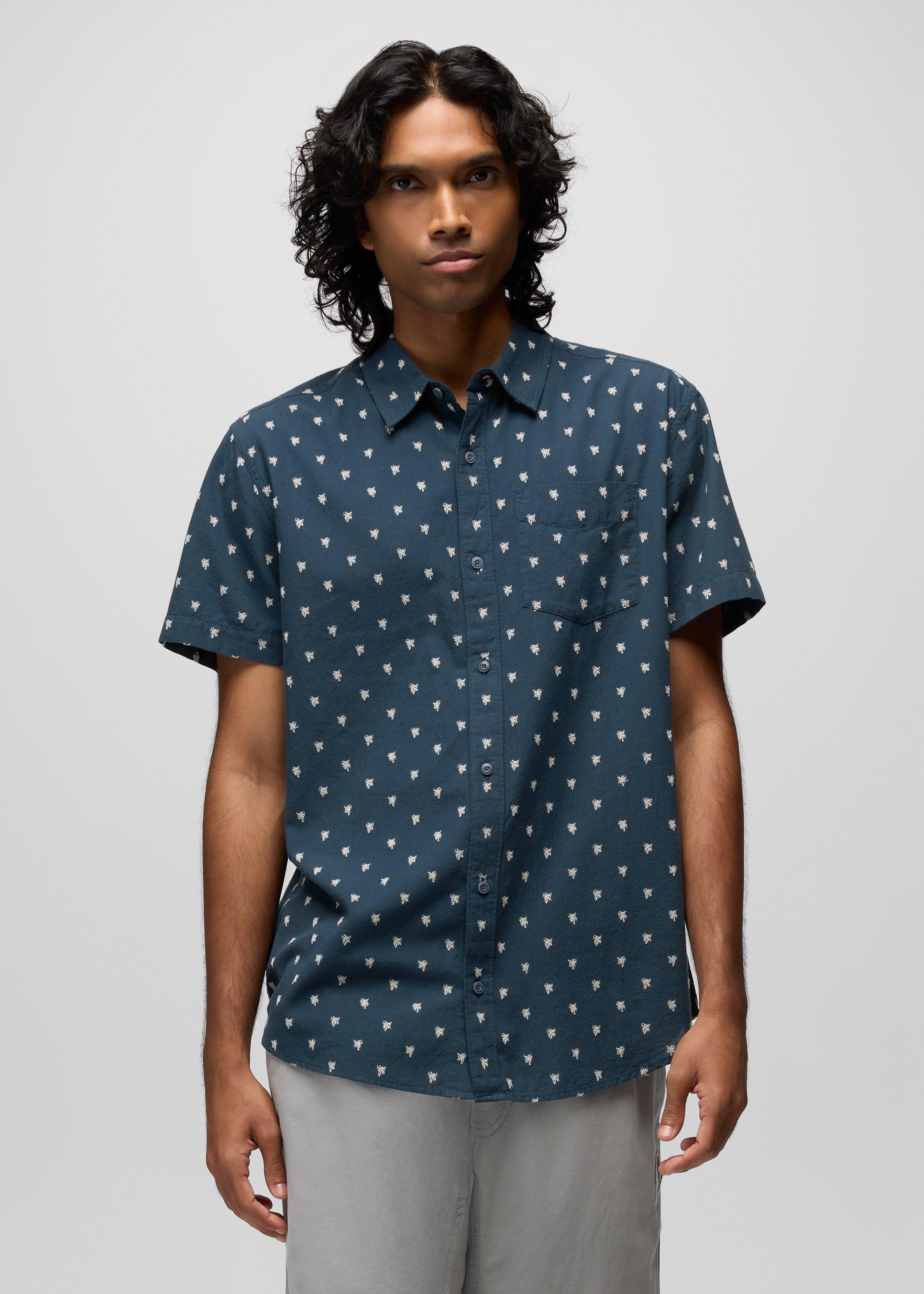 Mens prAna Metador Short Sleeve Shirt - Nautical Palm Trees