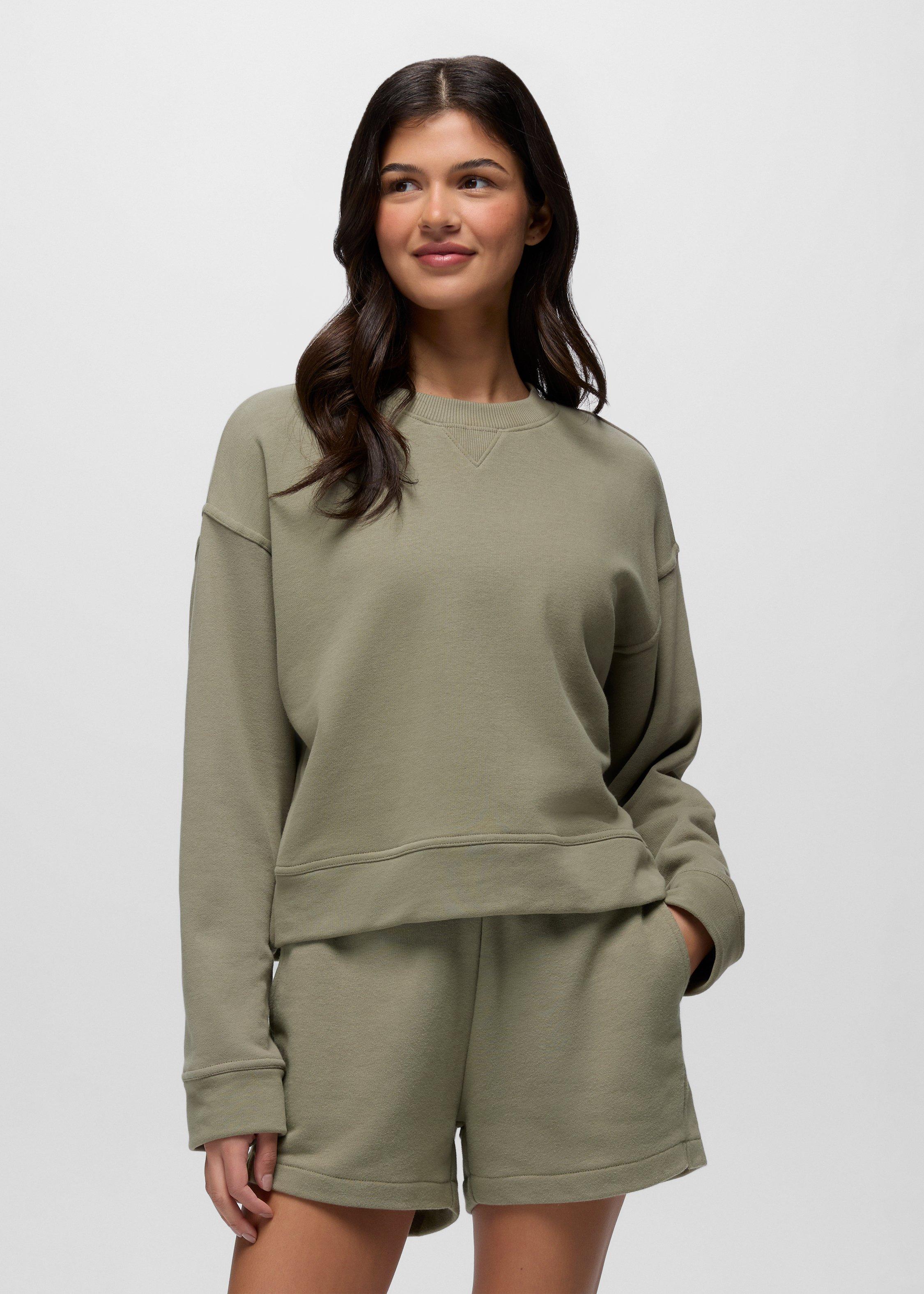 Womens prAna DreamTerry Crew Sweatshirt - Sage