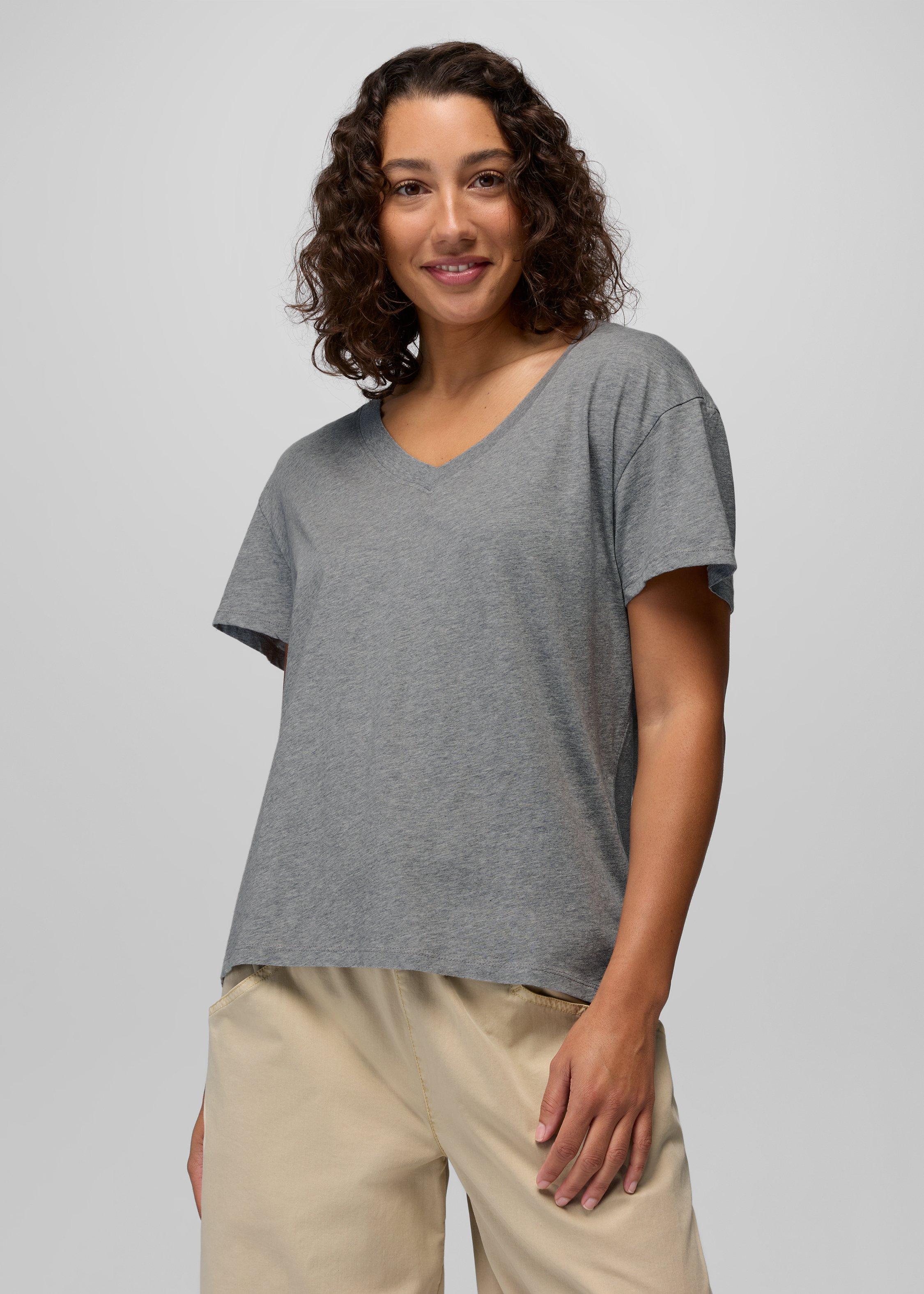 Womens prAna Everyday V-Neck Tee - Medium Heather Grey