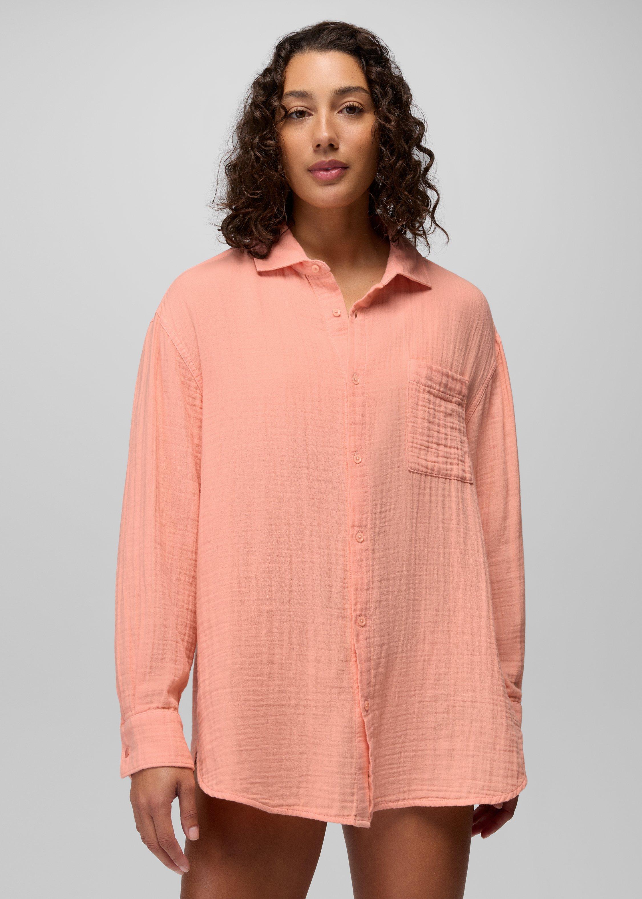 Womens prAna Hideaways Button Down Top - Soft Guava