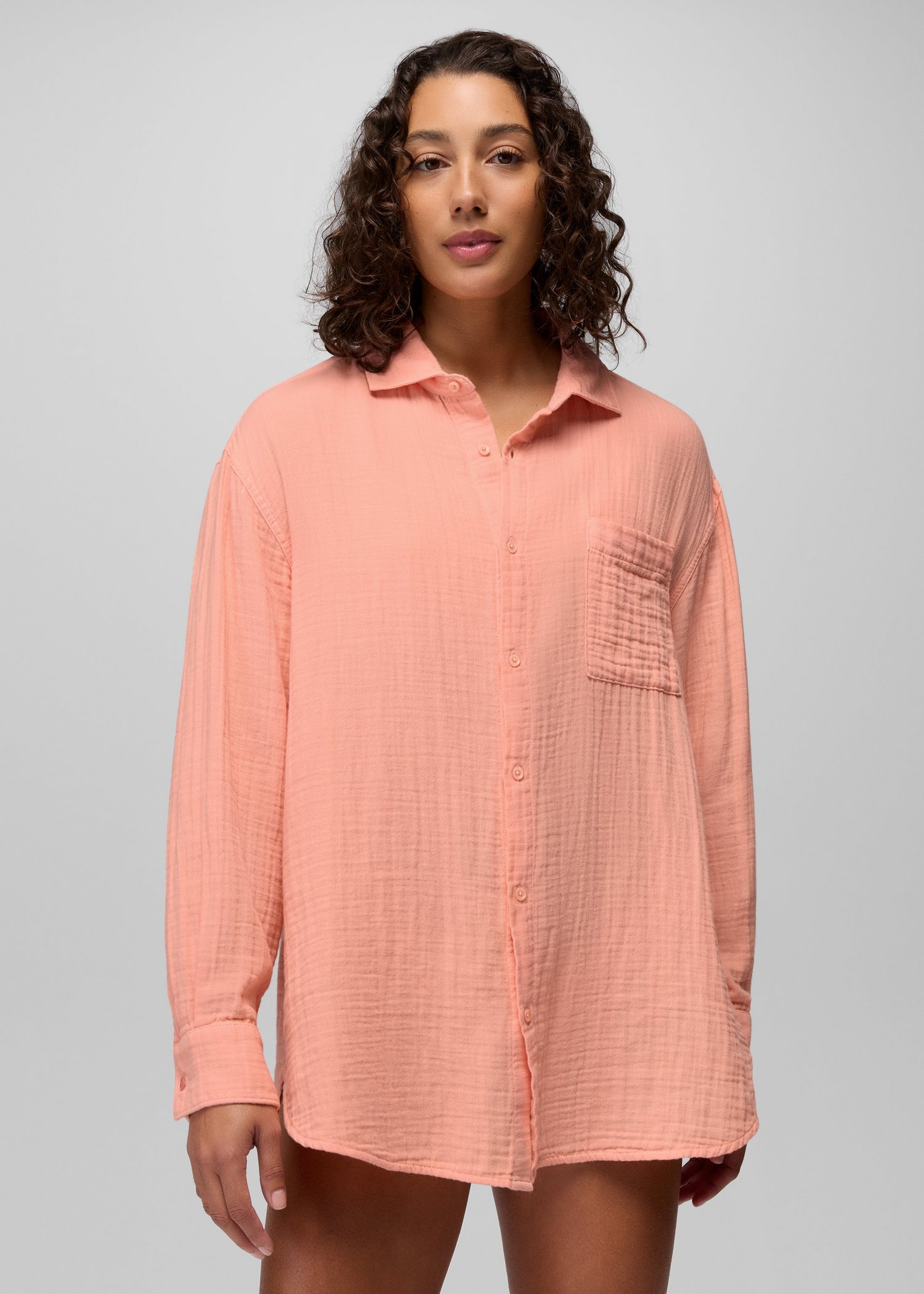 Womens prAna Hideaways Button Down Top - Soft Guava