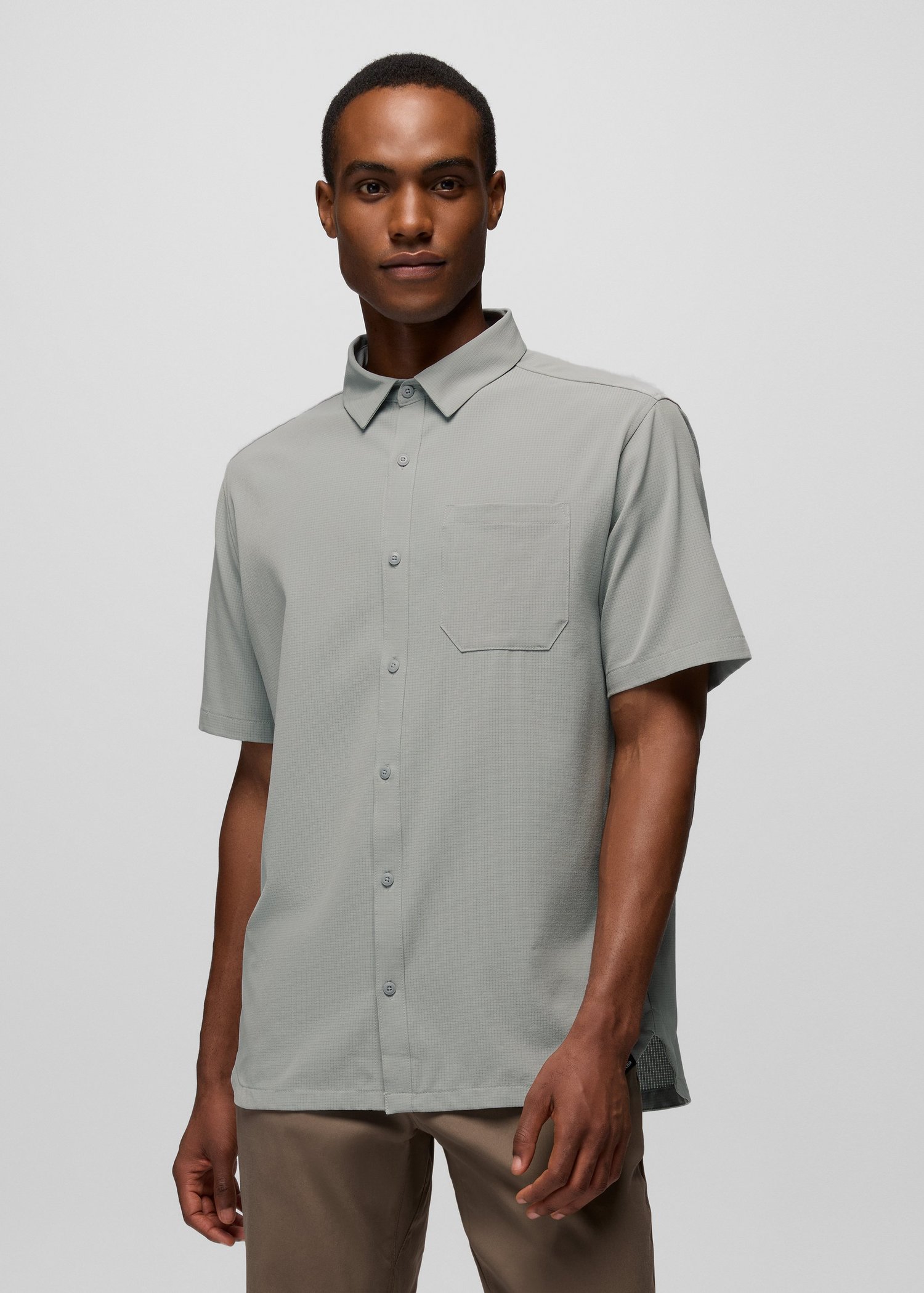 Mens prAna Hybridizer Short Sleeve Shirt - Sterling