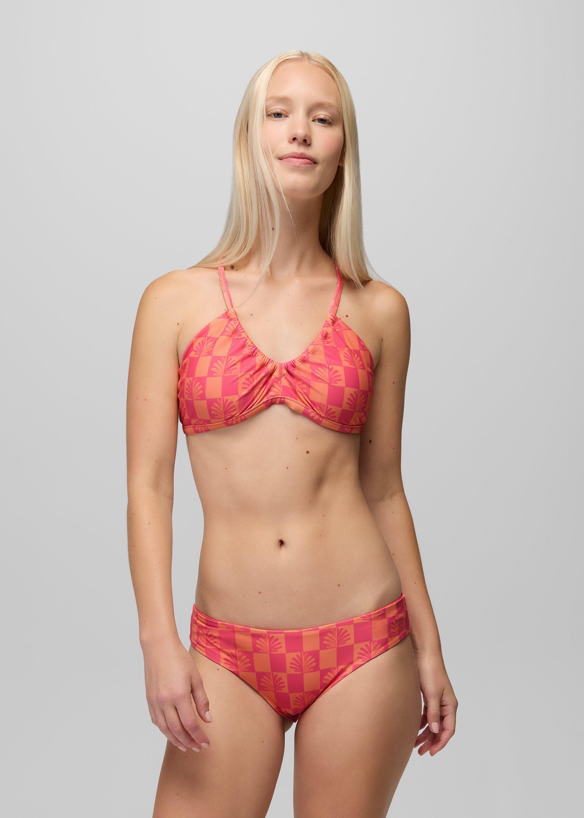 prAna Women's Mallorca Reversible Bikini Bottom in Guava Pop Checker - Size: Medium