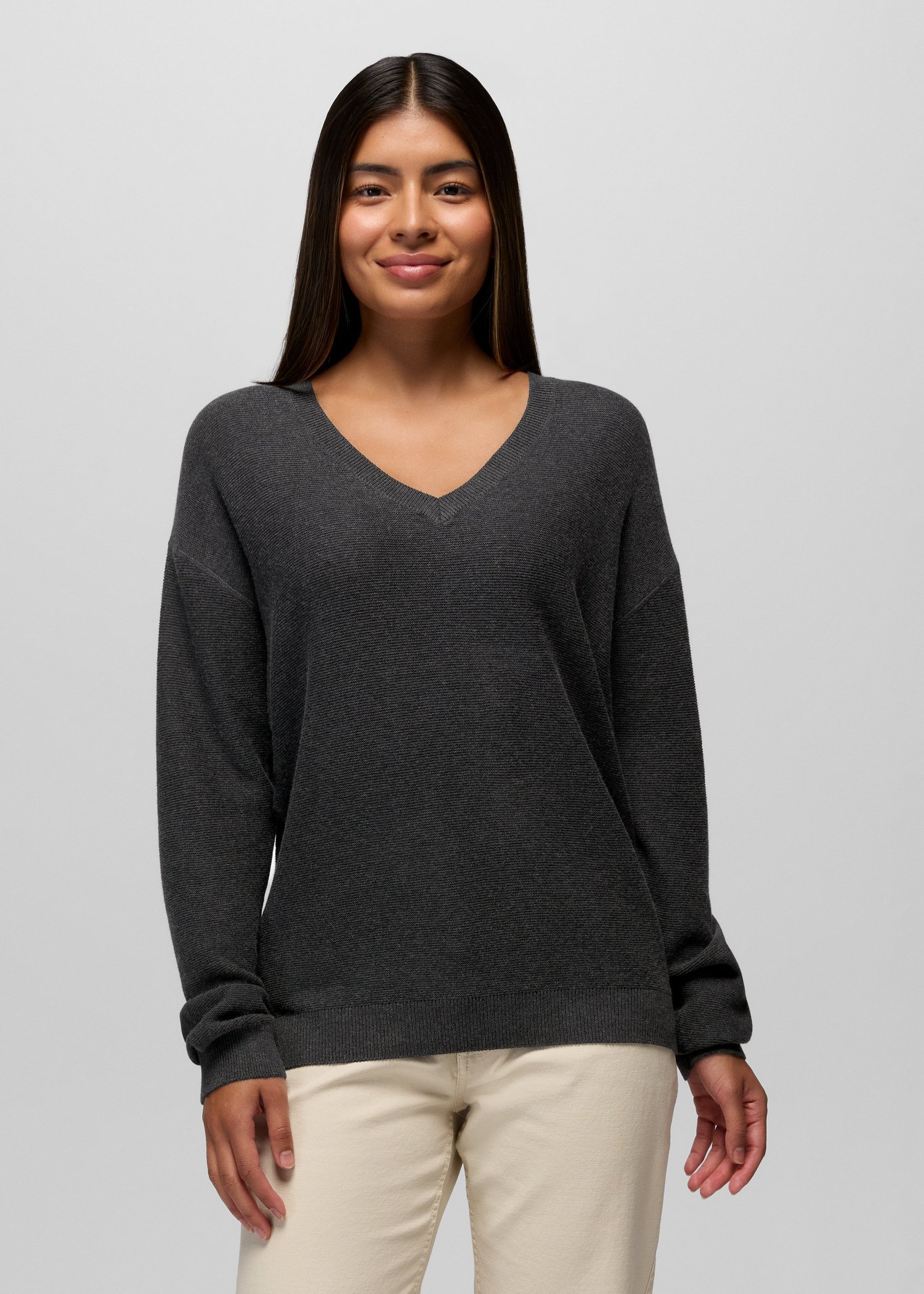 Womens prAna Milani Long Sleeve V-Neck - Charcoal
