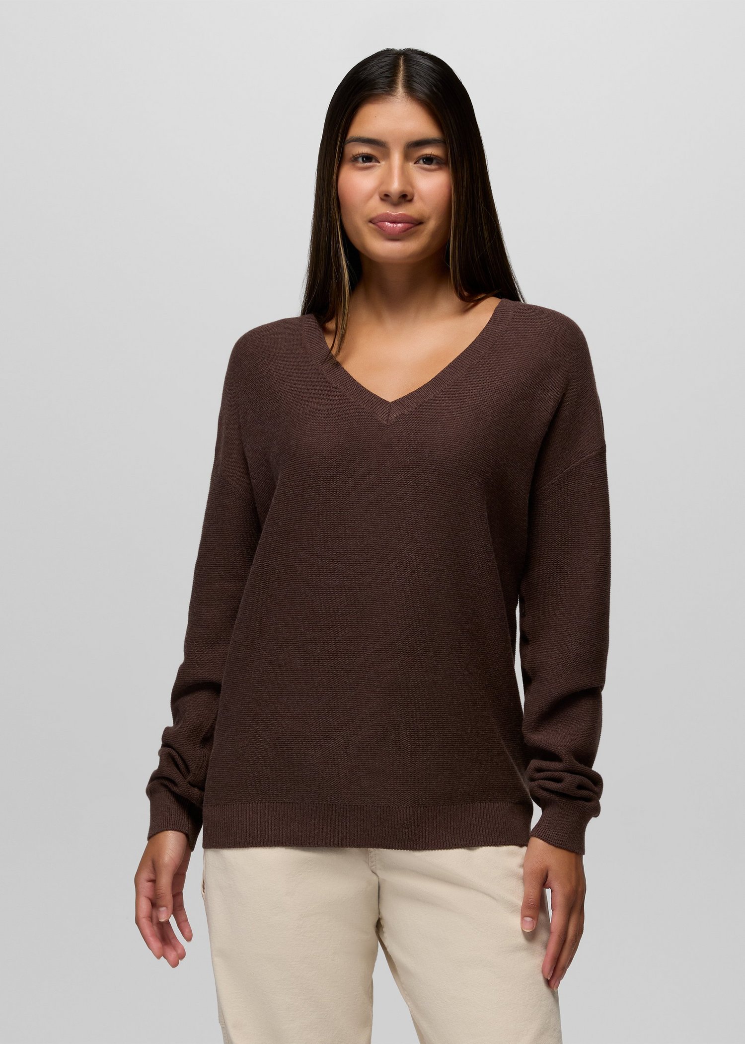 Womens prAna Milani Long Sleeve V-Neck - Mocha