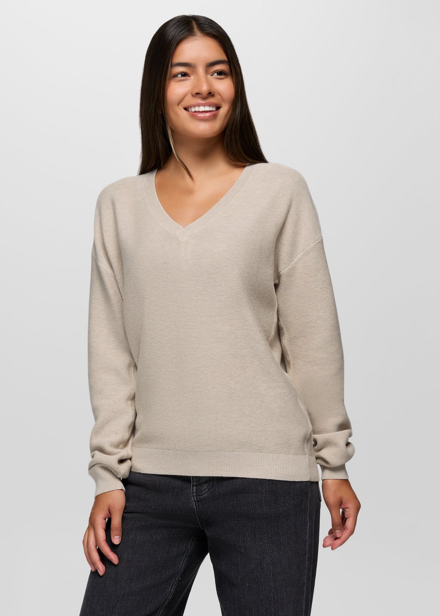 Womens prAna Milani Long Sleeve V-Neck - Almond