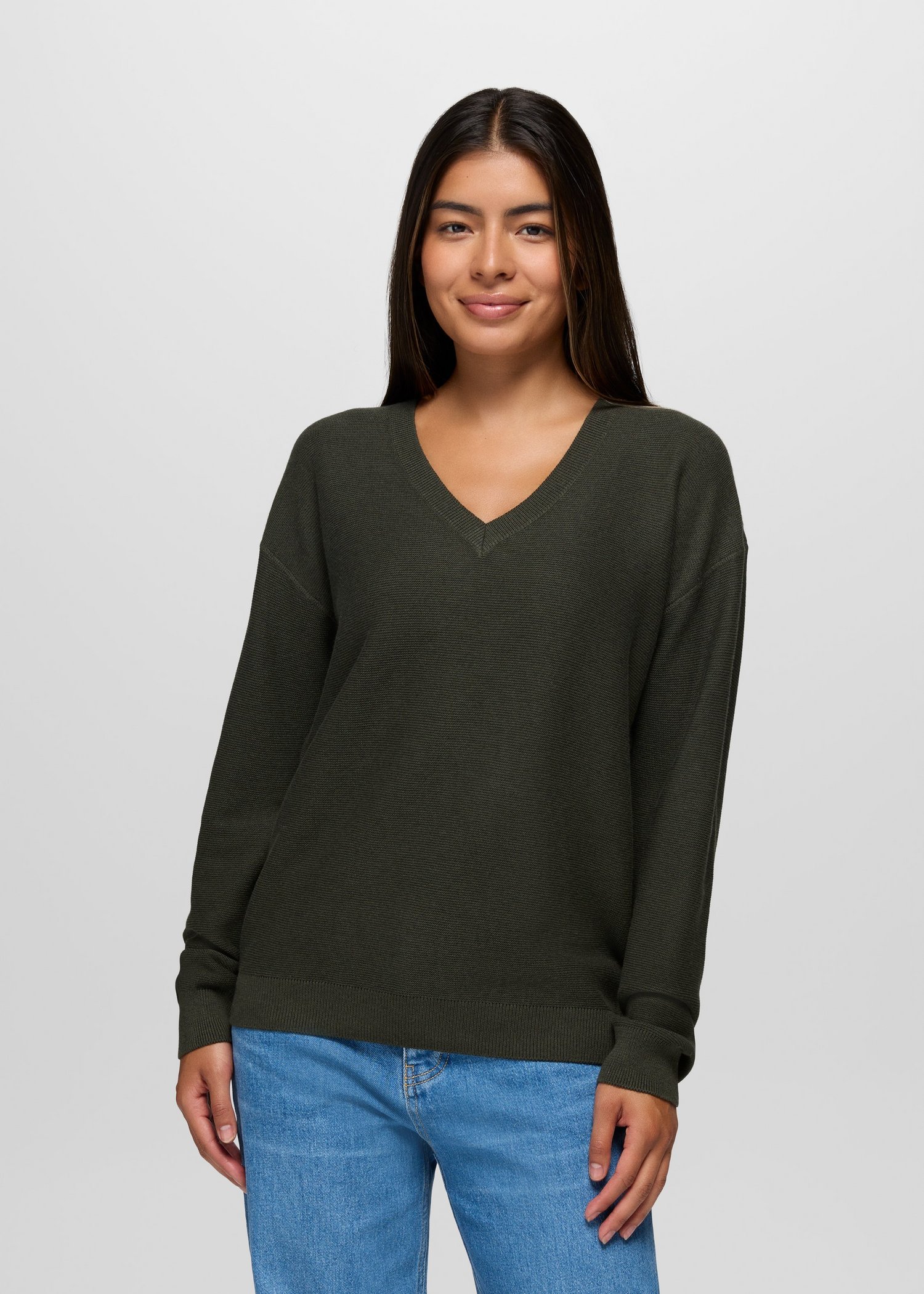 Womens prAna Milani Long Sleeve V-Neck - Nori