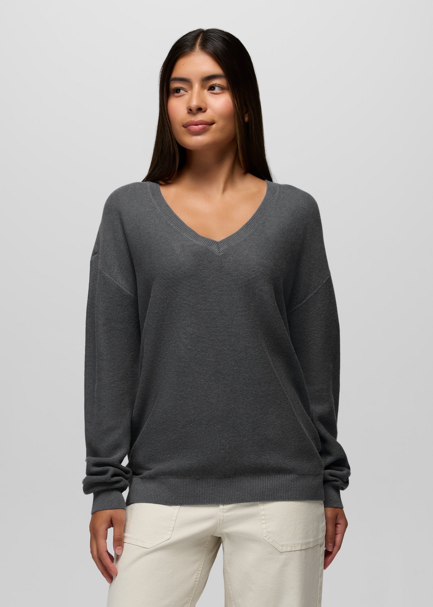Womens prAna Milani Long Sleeve V-Neck - Weathered Blue