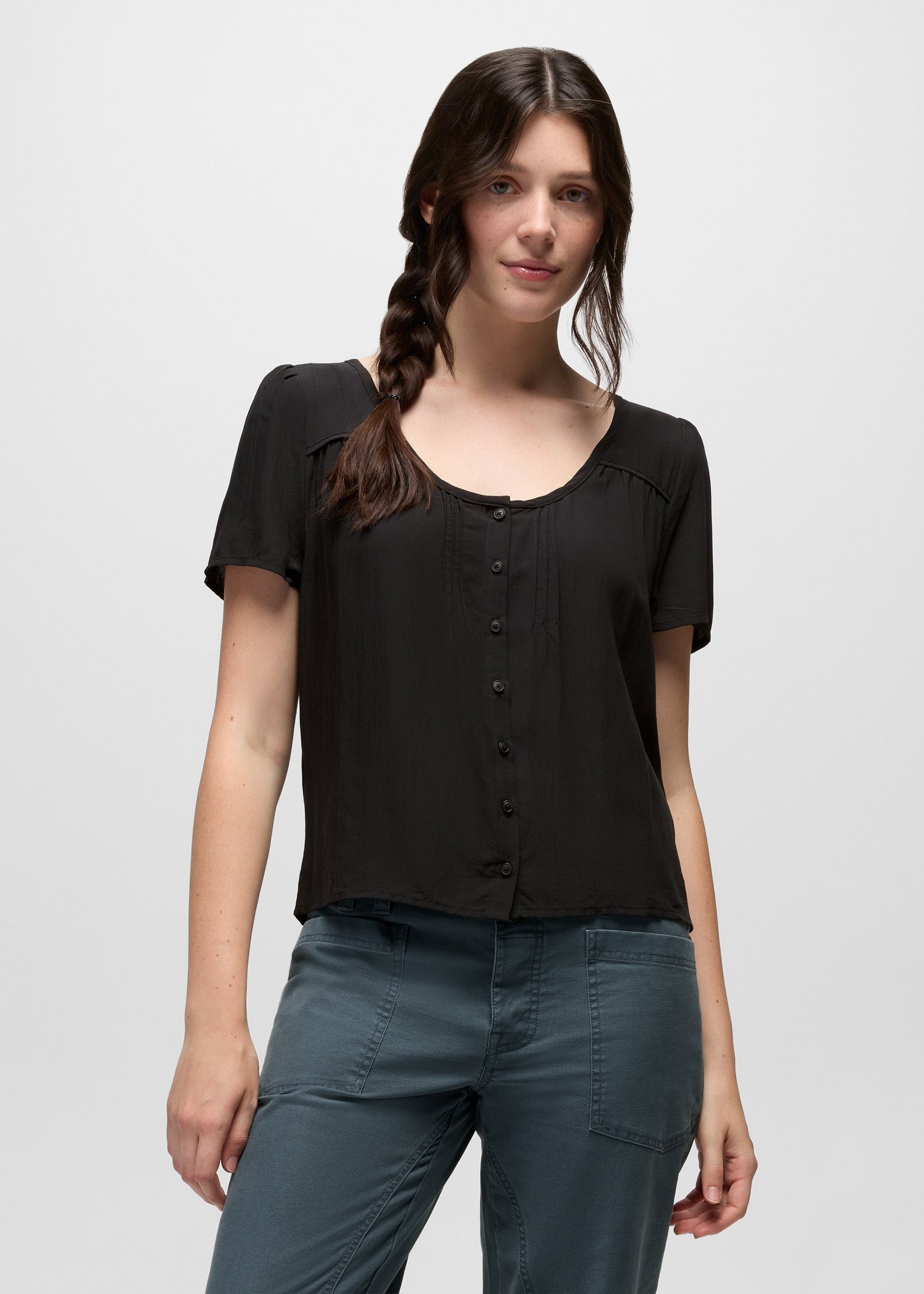 Womens prAna Moonvale Short Sleeve Top - Solid Black