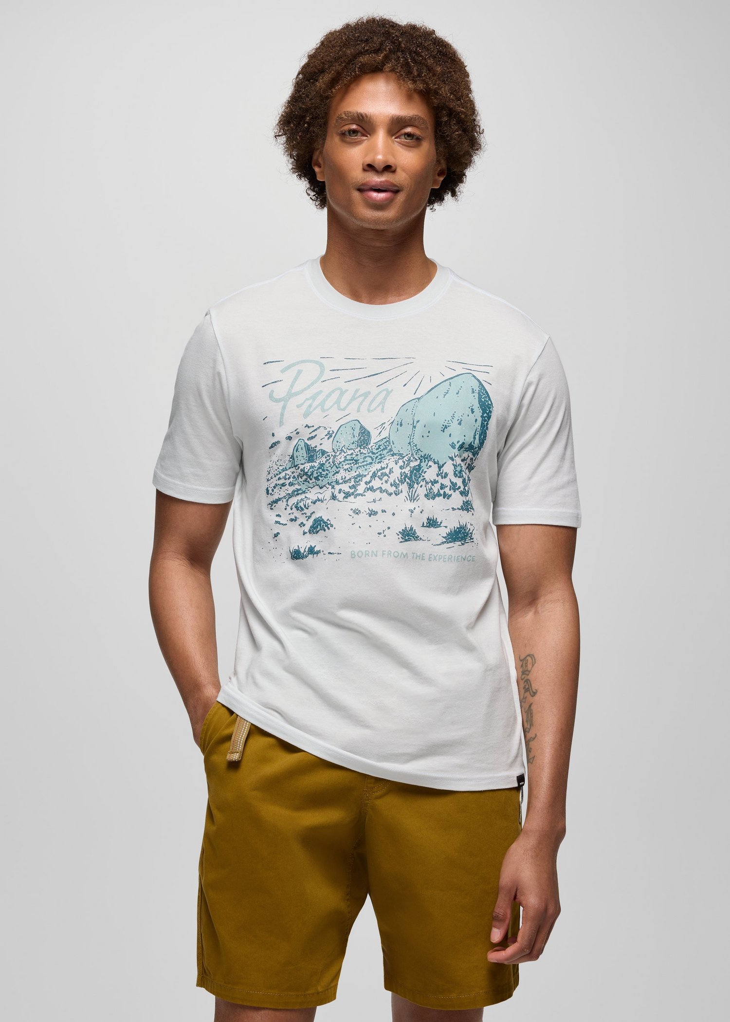 Mens prAna Boulder Bound Graphic Tee - Soft White