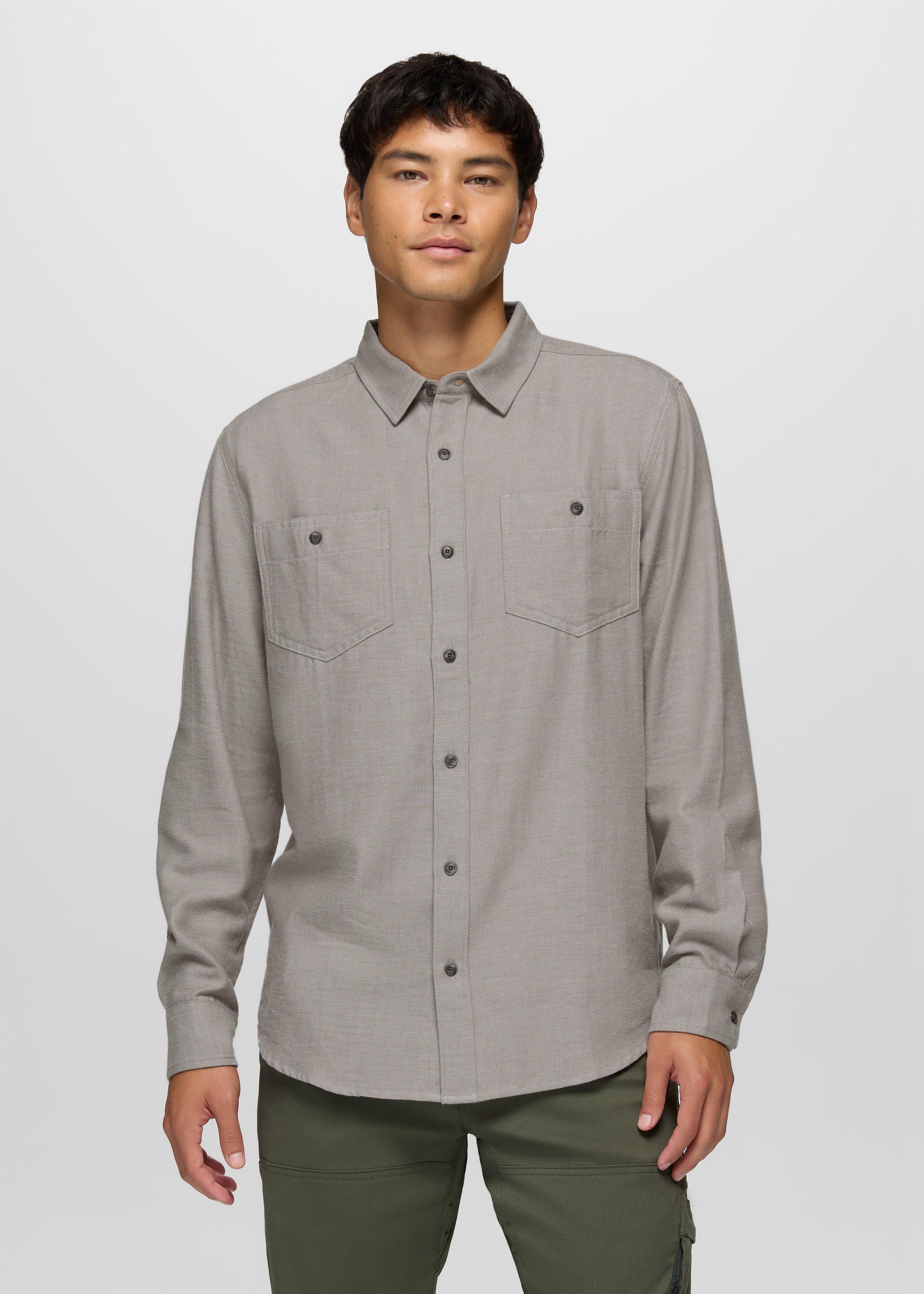 Mens prAna Riverbend Flannel Shirt - Pewter