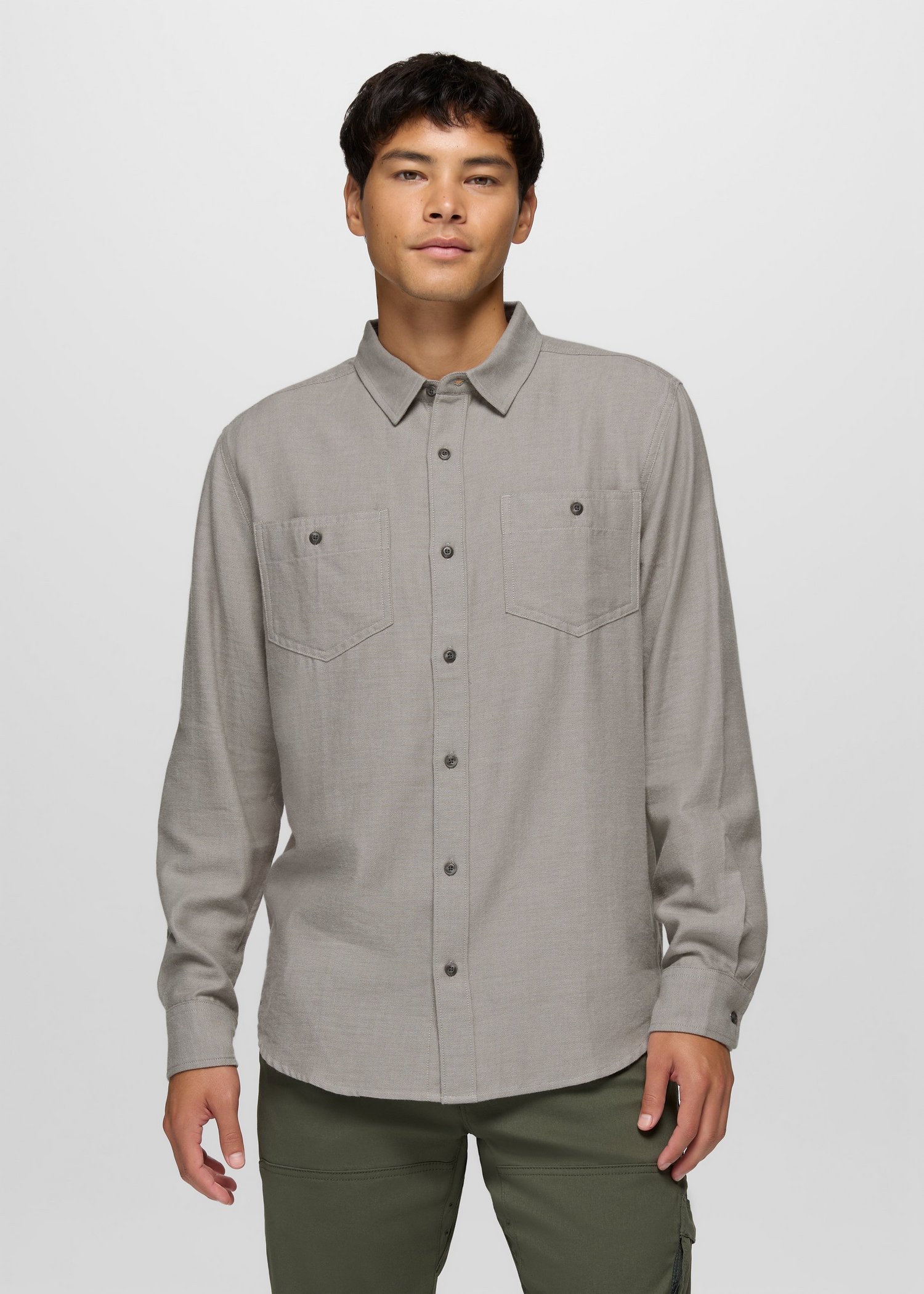 Mens prAna Riverbend Flannel Shirt - Pewter