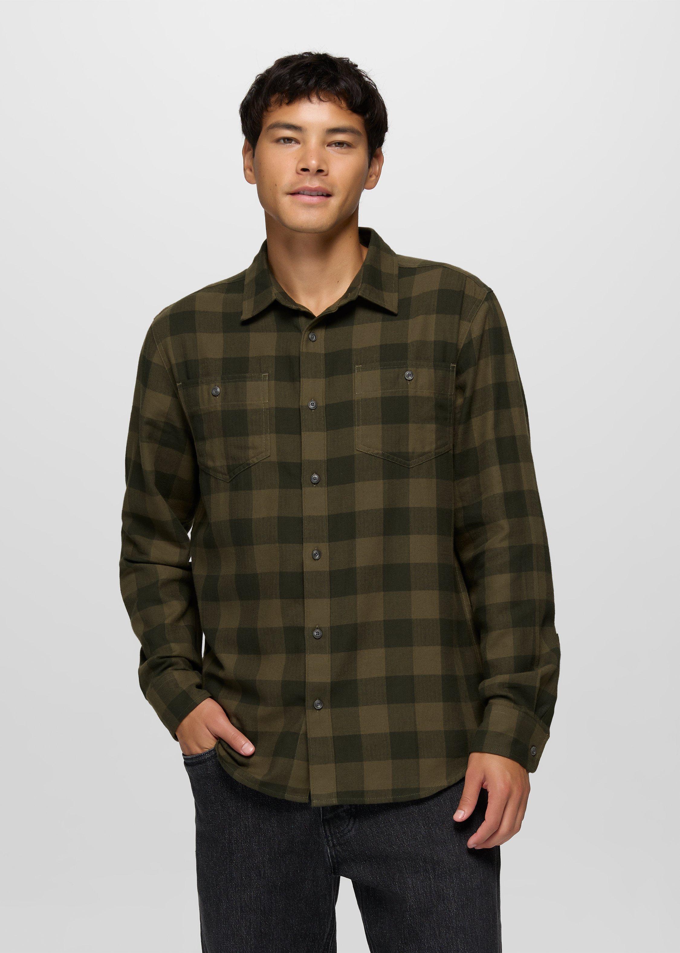 Mens prAna Riverbend Flannel Shirt - Nori Plaid