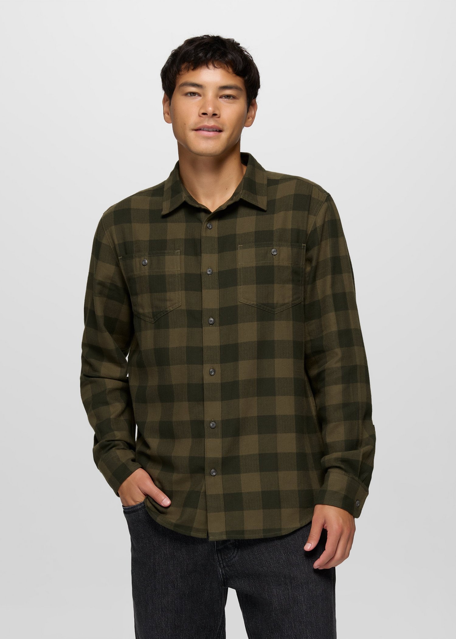 Mens prAna Riverbend Flannel Shirt - Nori Plaid