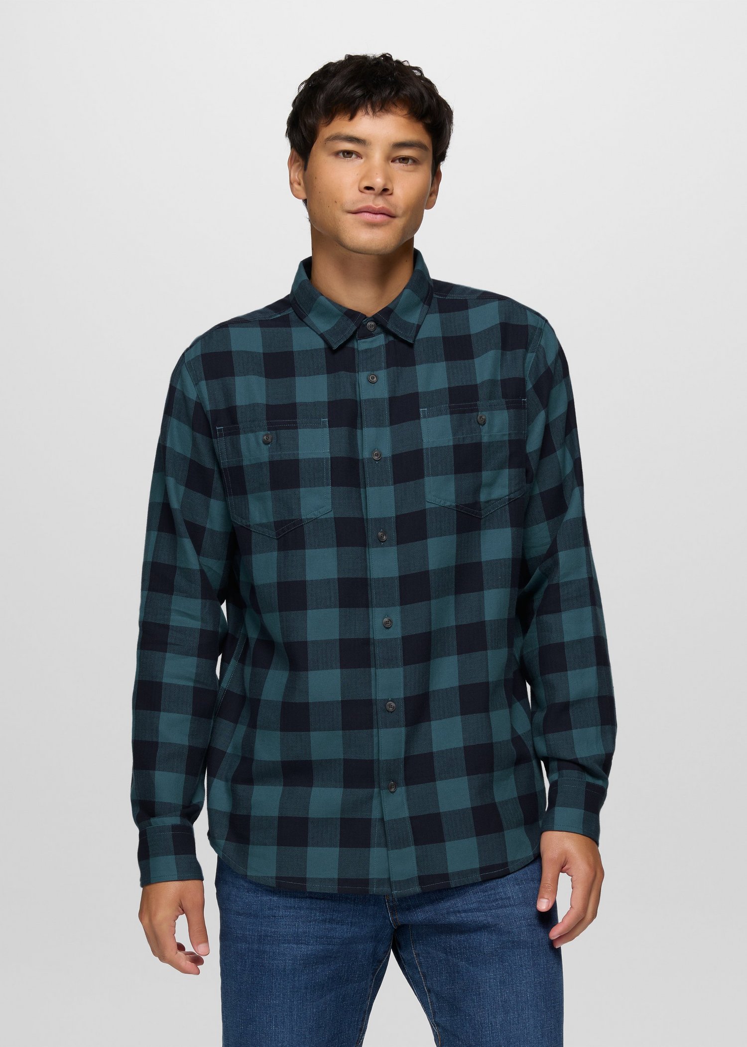 Mens prAna Riverbend Flannel Shirt - Nautical Plaid