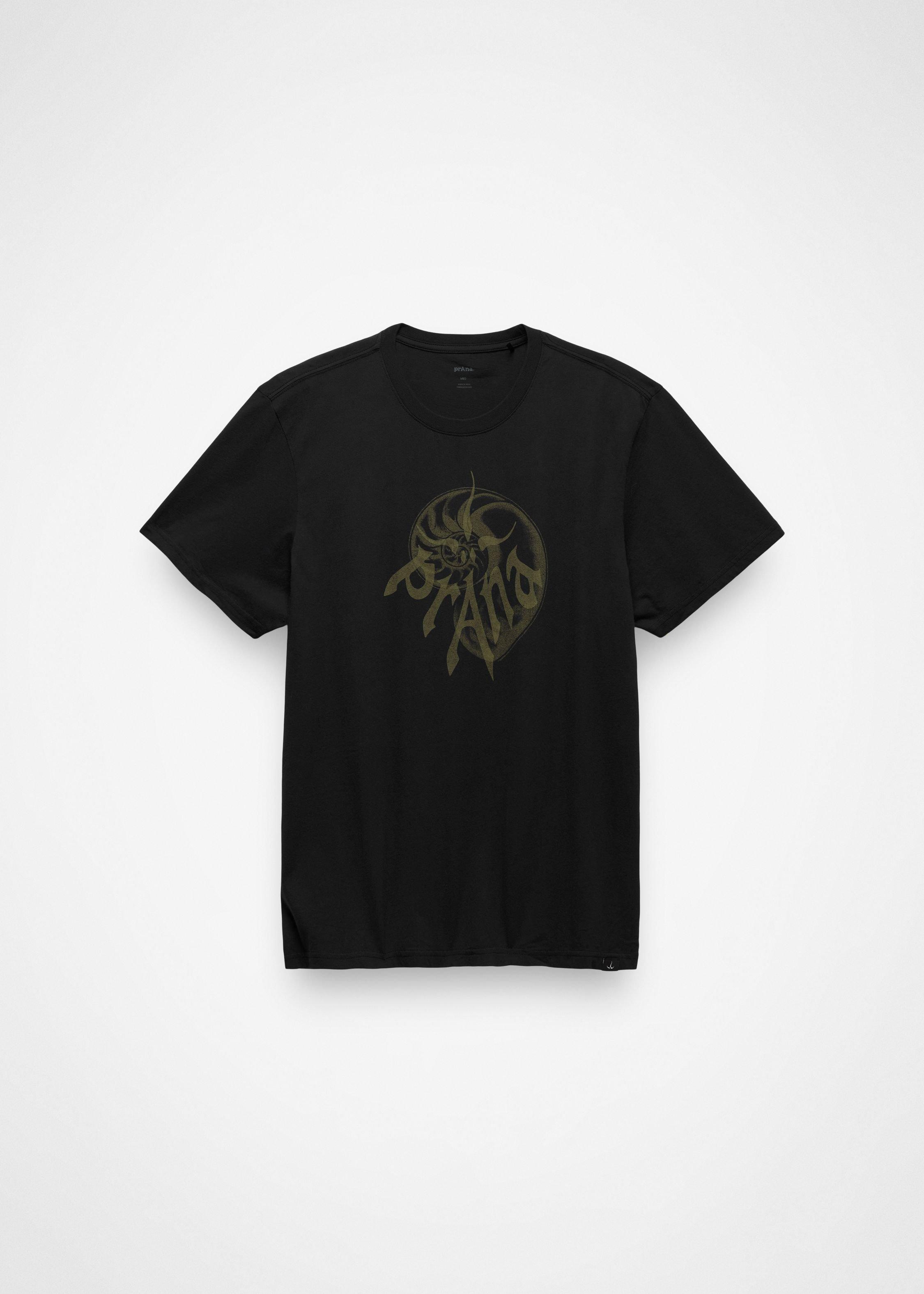 Gender Neutral prAna Heritage Nautilus Short Sleeve Graphic Tee - Black / Cargo Green