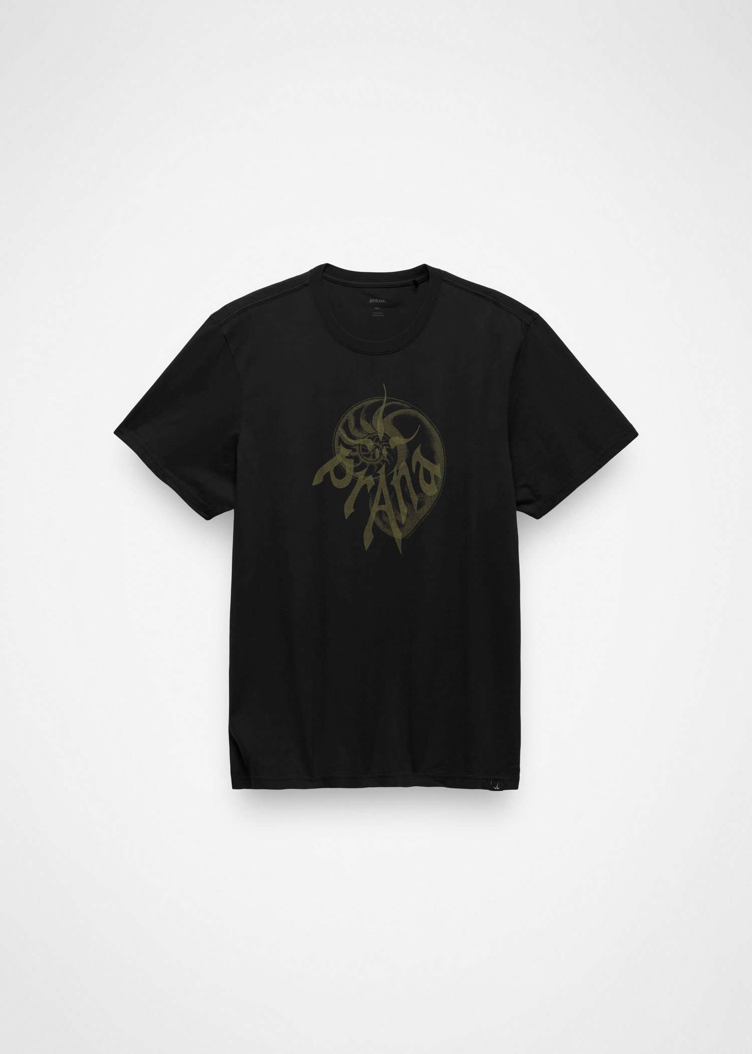 Gender Neutral prAna Heritage Nautilus Short Sleeve Graphic Tee - Black / Cargo Green