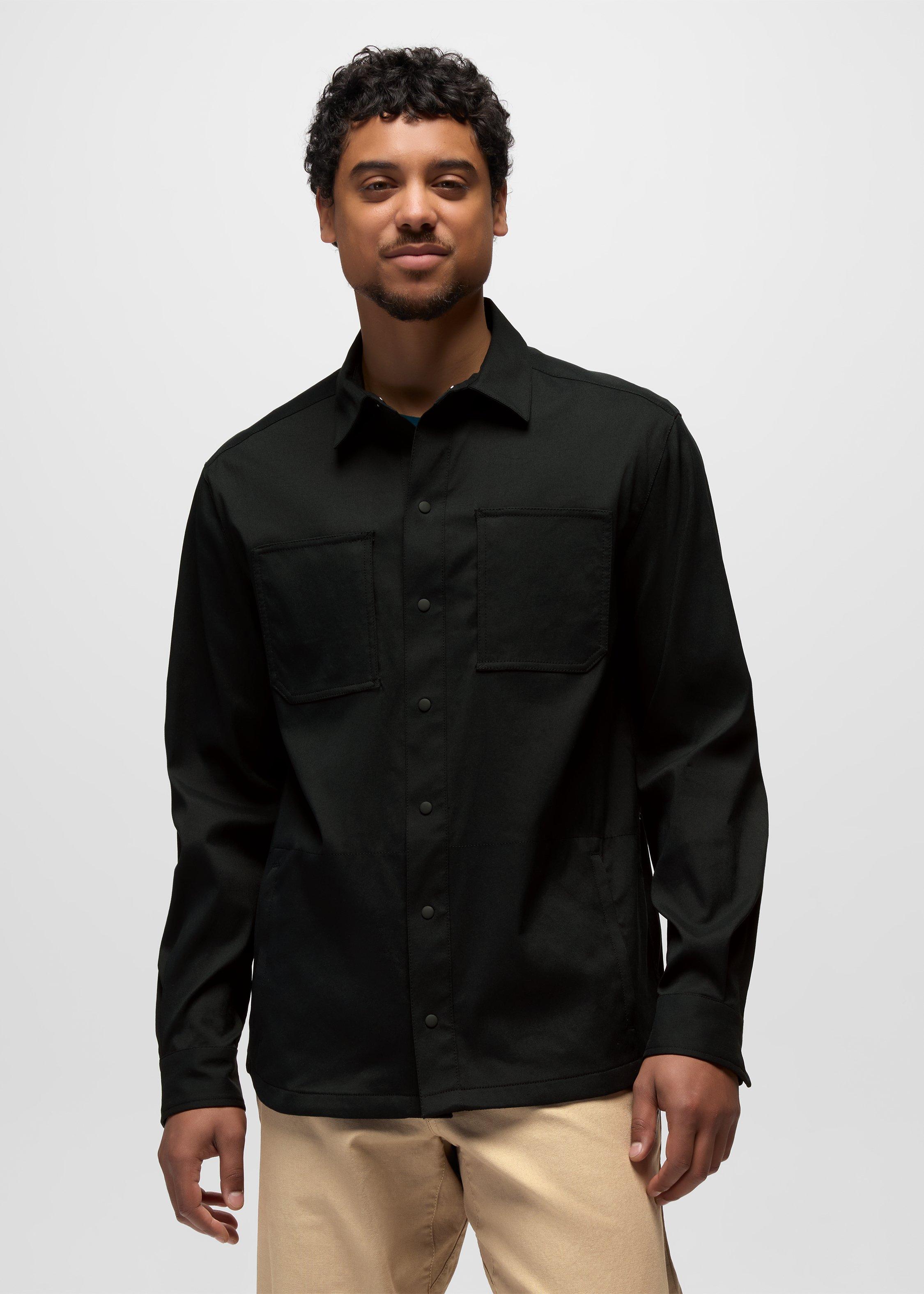 Mens prAna Stretch Zion&trade; Long Sleeve Shirt - Black