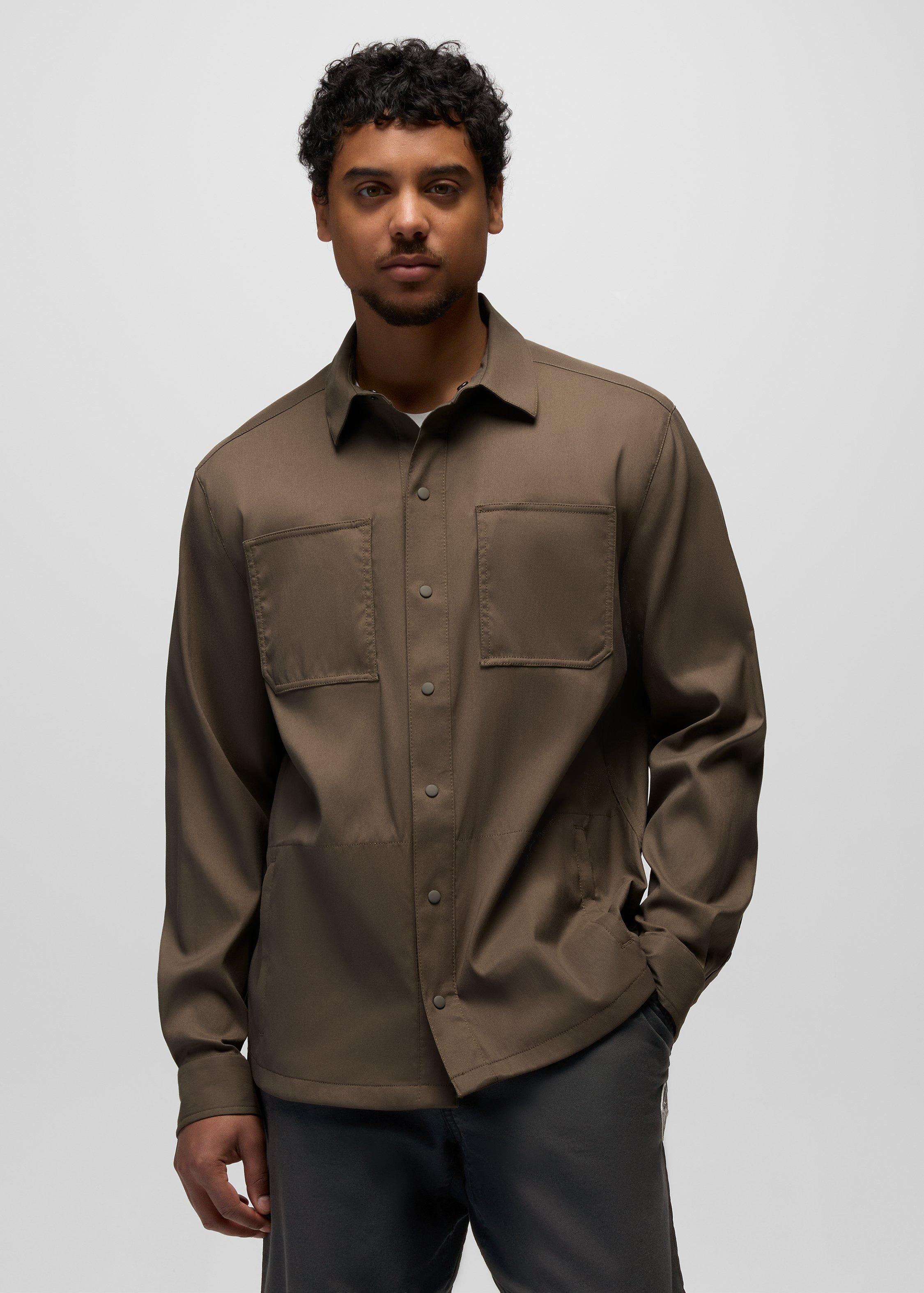 Mens prAna Stretch Zion&trade; Long Sleeve Shirt - Mud