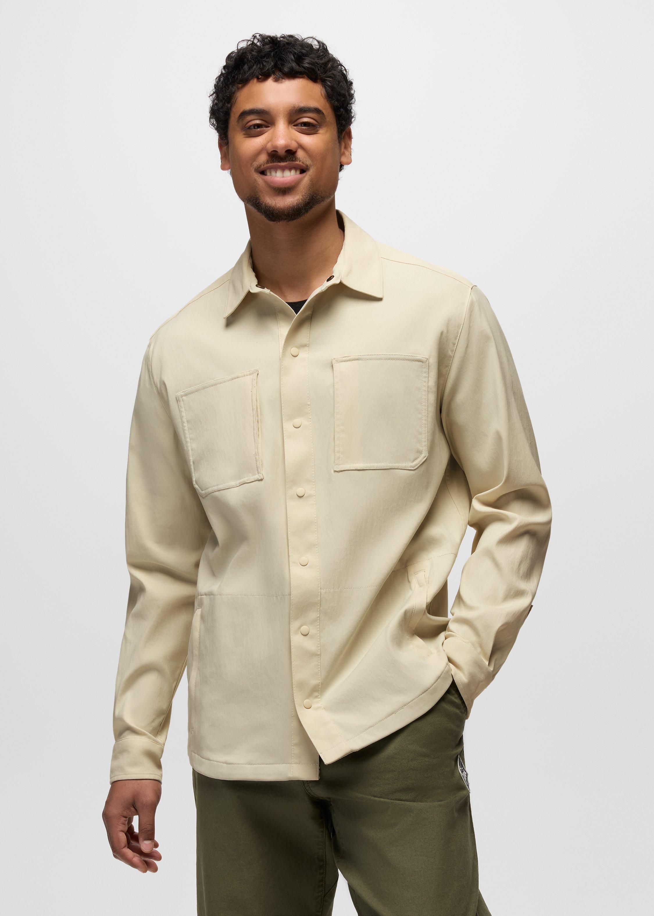 Mens prAna Stretch Zion&trade; Long Sleeve Shirt - Beach Pebble