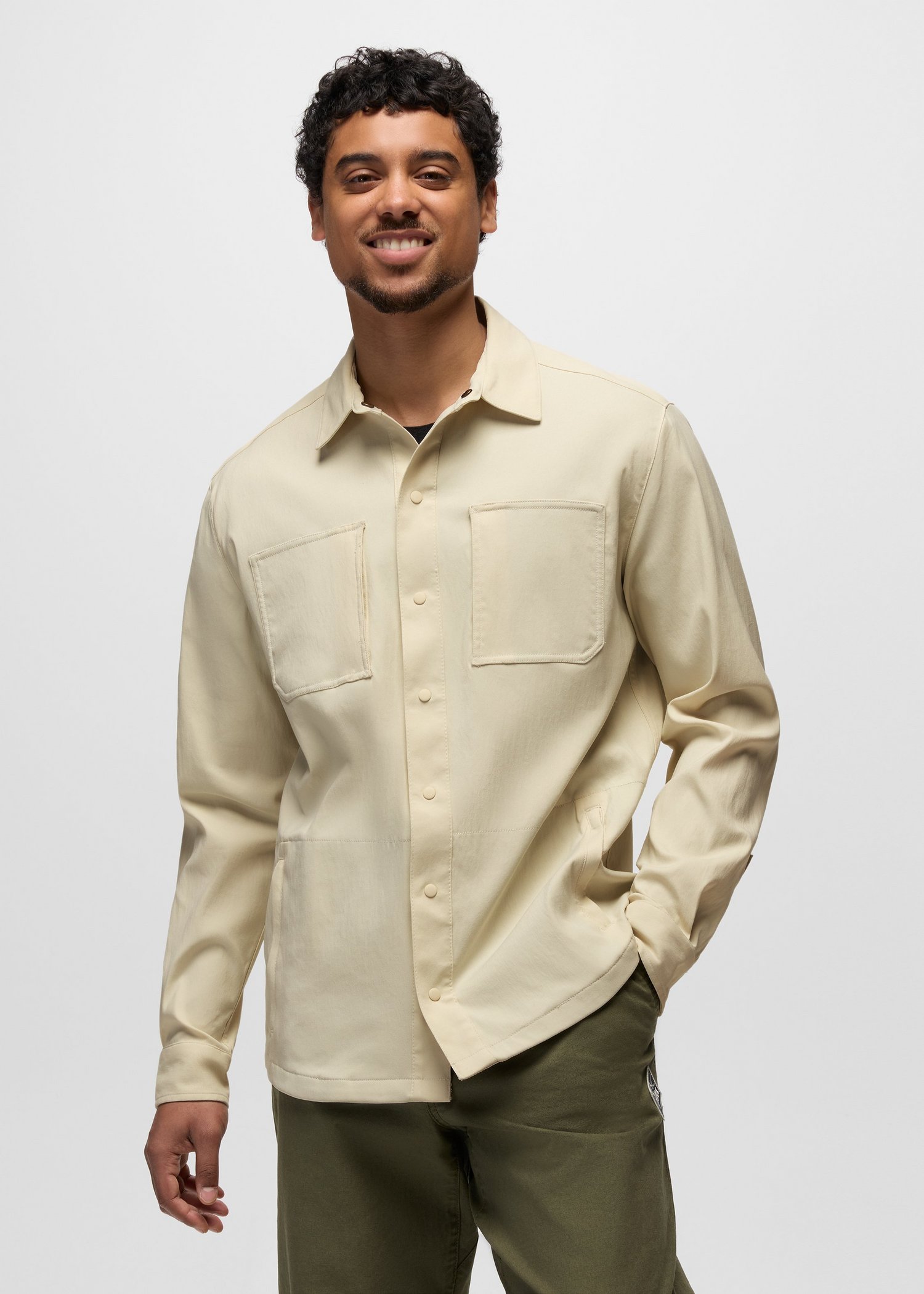 Mens prAna Stretch Zion™ Long Sleeve Shirt - Beach Pebble