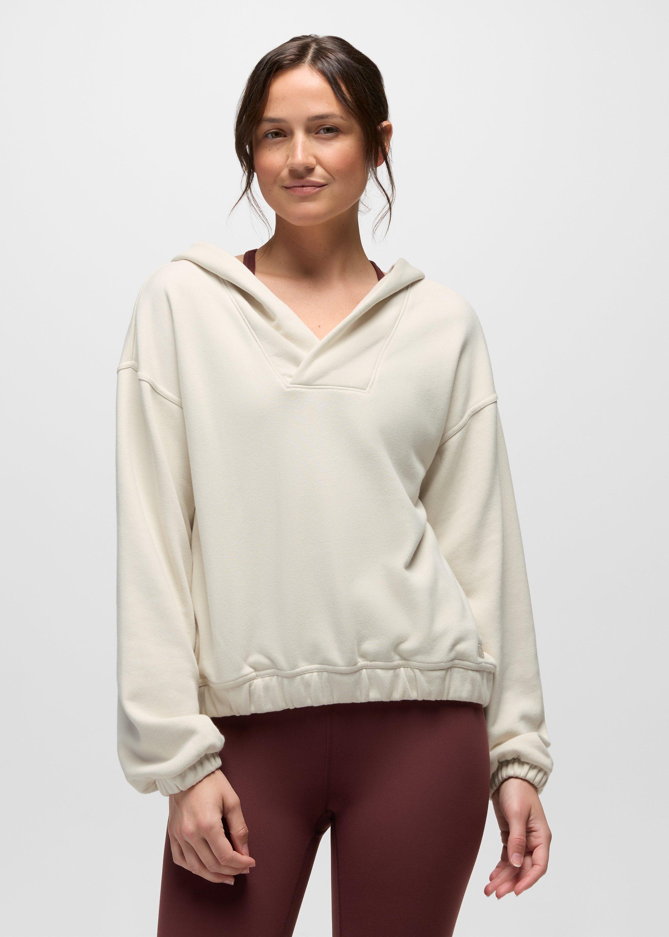 Womens prAna DreamTerry V-Neck Hoodie - Beach Pebble