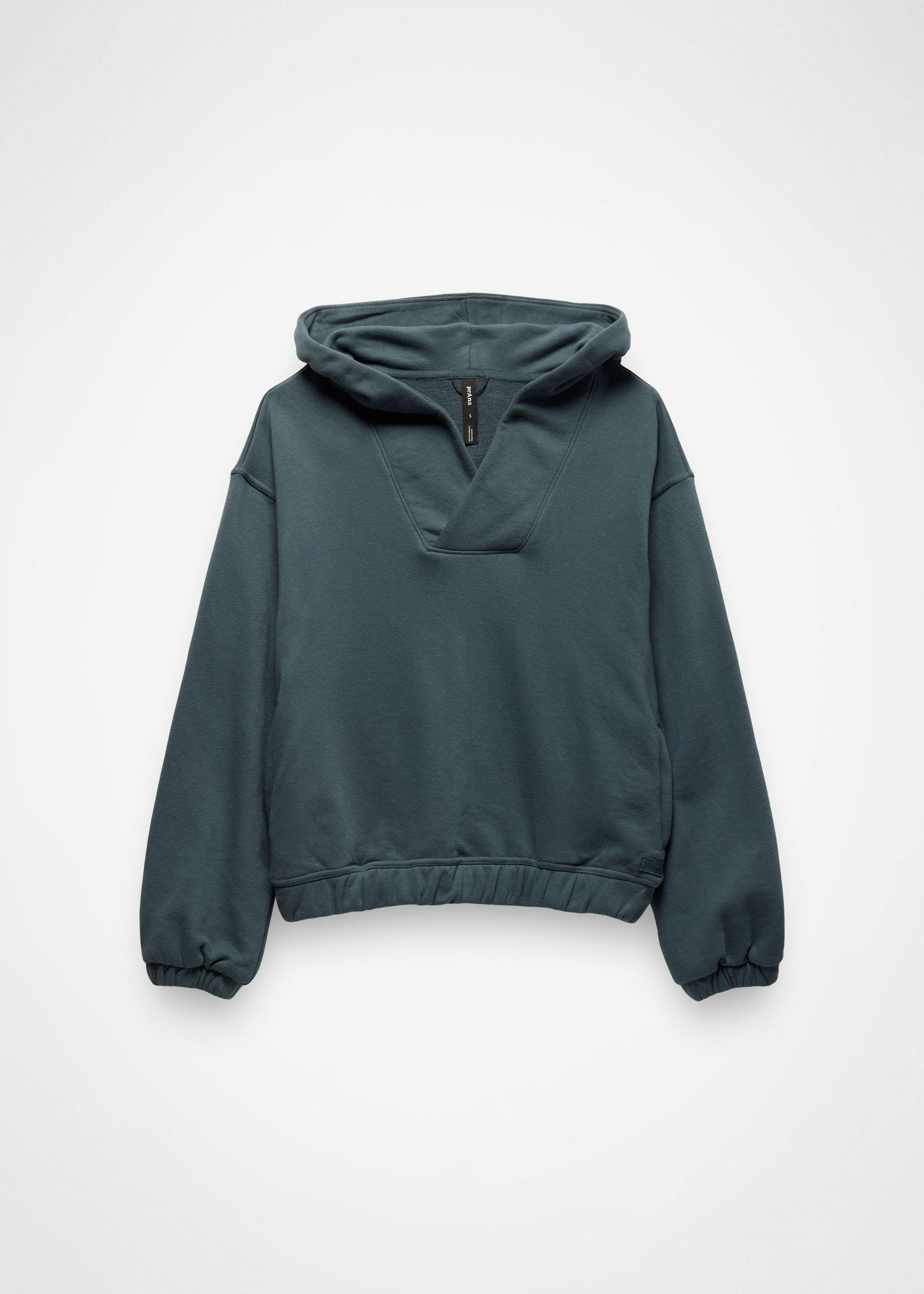 Womens prAna DreamTerry V-Neck Hoodie - Grey Blue