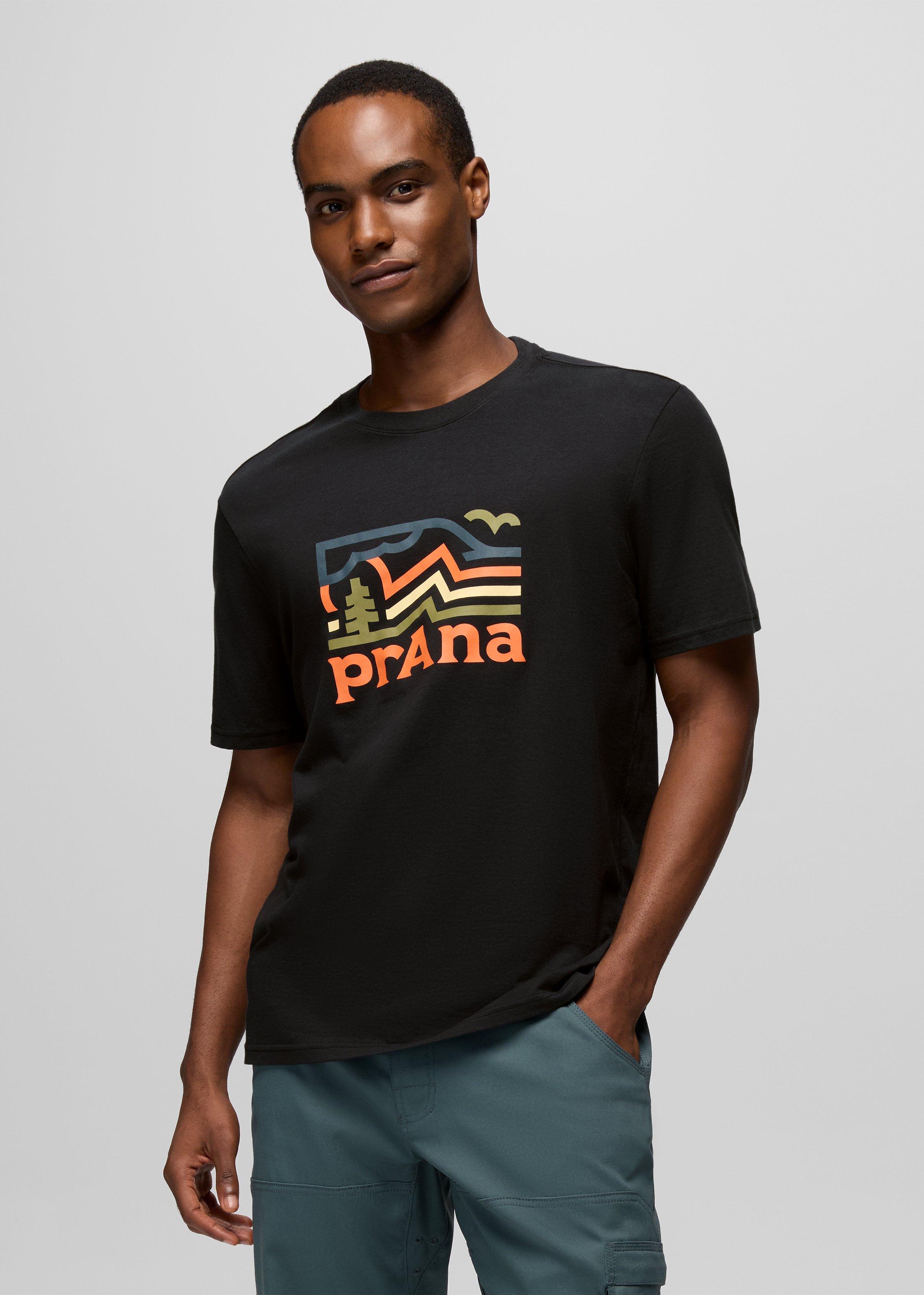 Mens prAna Peak Path Short Sleeve Graphic Tee - Black