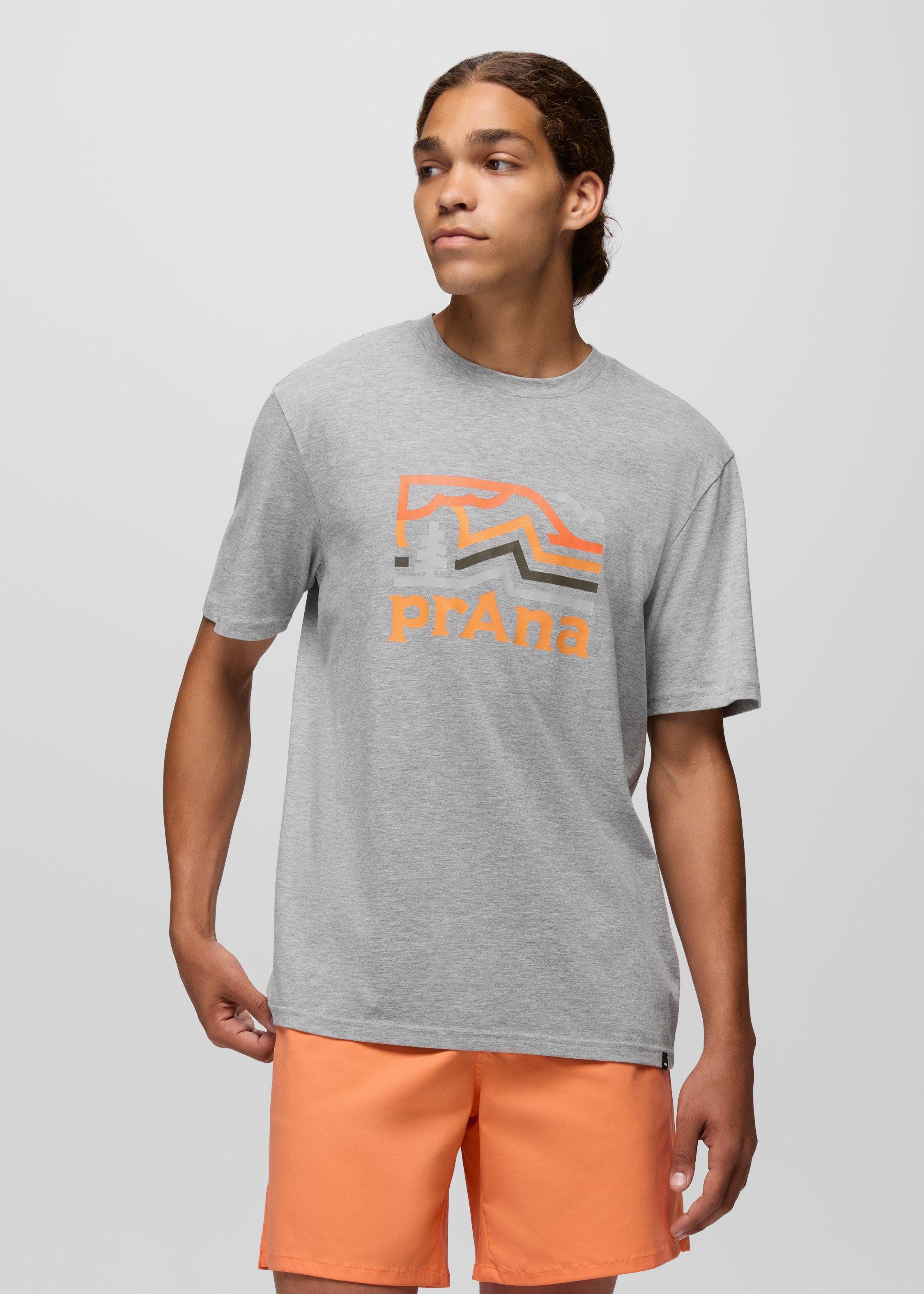 Mens prAna Peak Path Short Sleeve Graphic Tee - Heather Grey