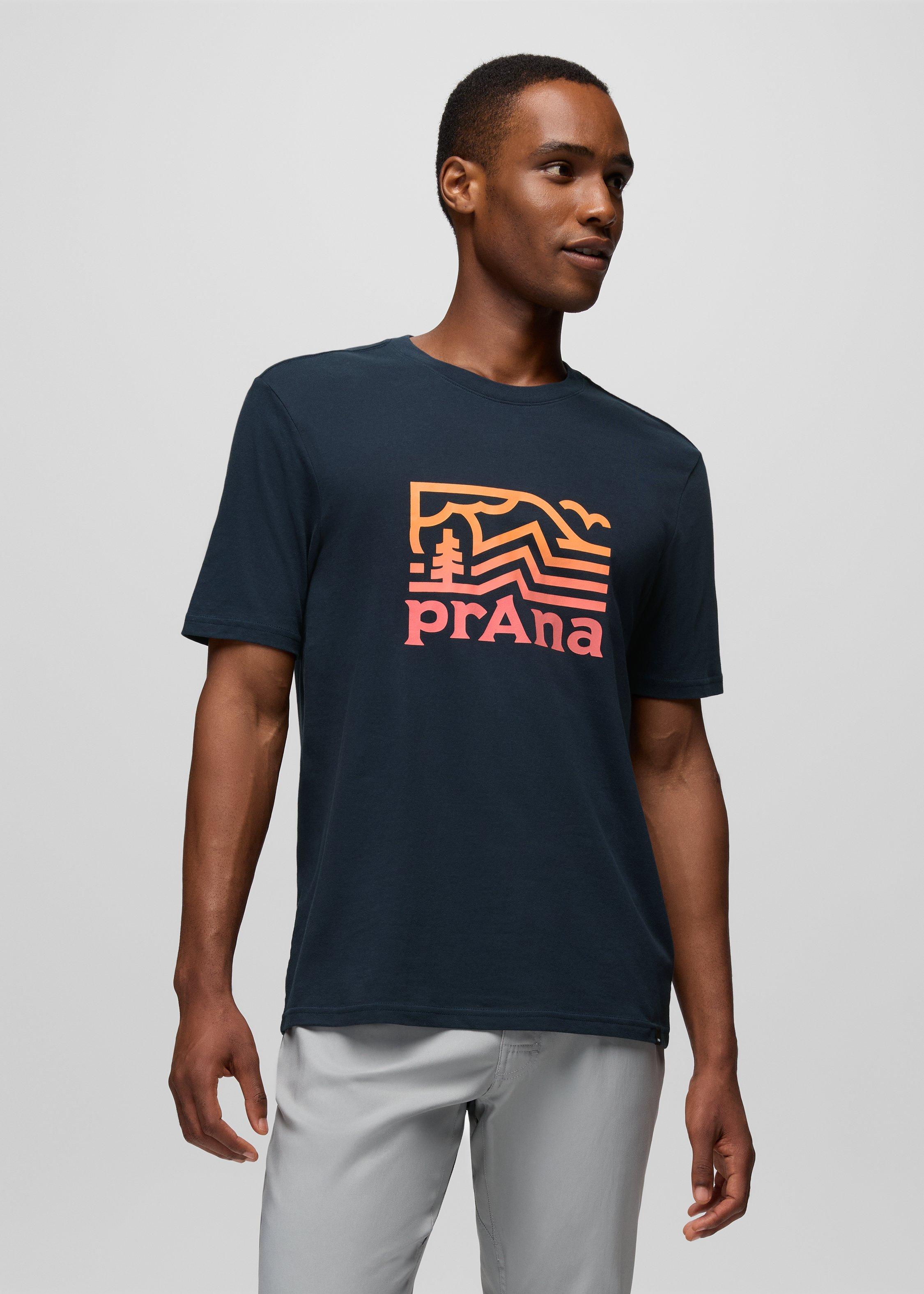 Mens prAna Peak Path Short Sleeve Graphic Tee - Nautical