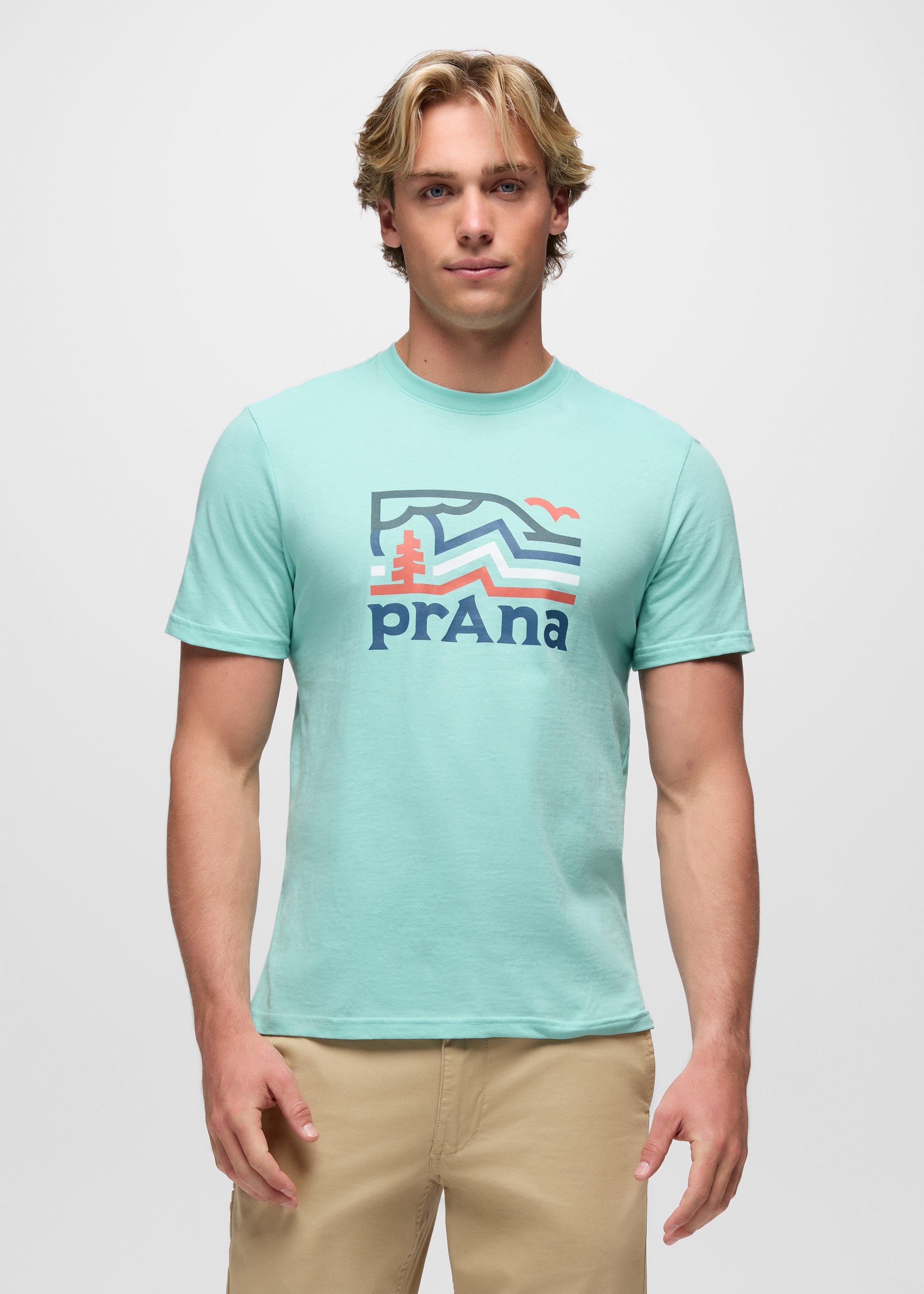 Mens prAna Peak Path Short Sleeve Graphic Tee - Sea Glass