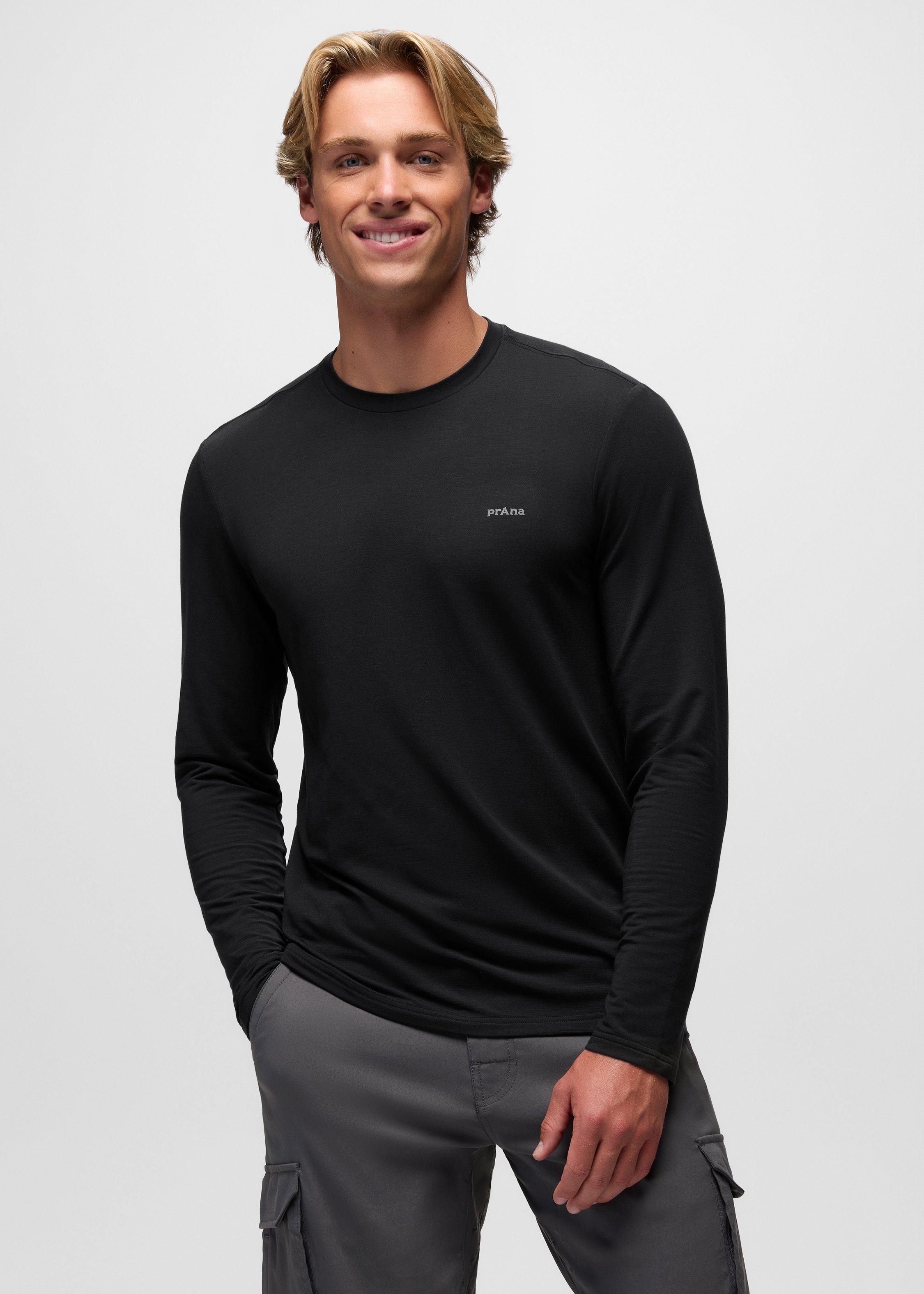 Mens prAna Tolmie Tech Long Sleeve Crew - Black