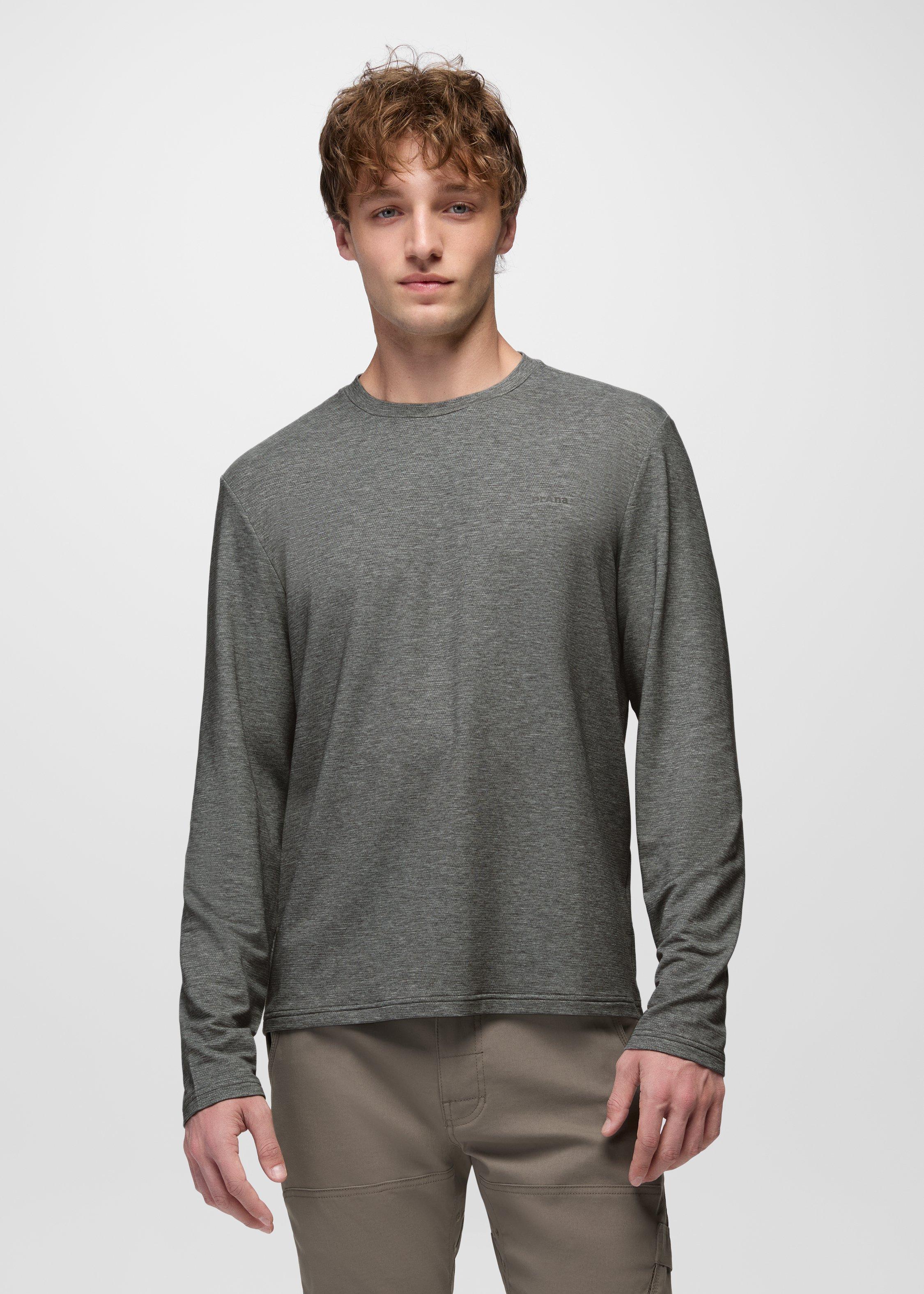 Mens prAna Tolmie Tech Long Sleeve Crew - Heather Grey