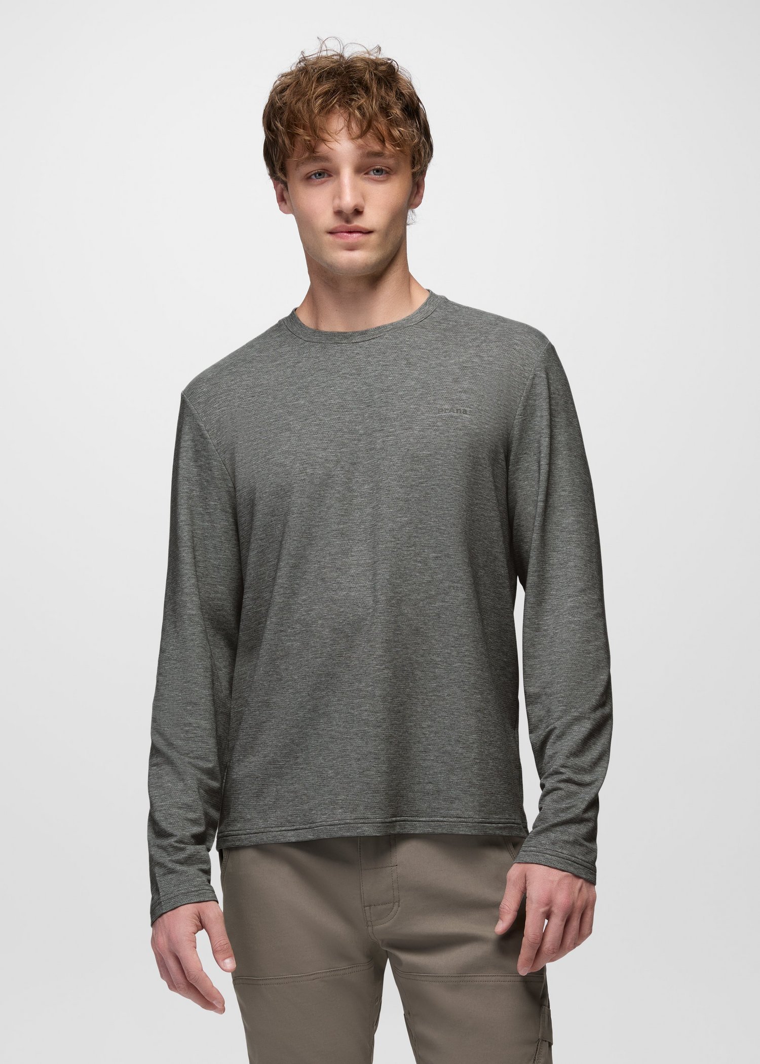 Mens prAna Tolmie Tech Long Sleeve Crew - Heather Grey
