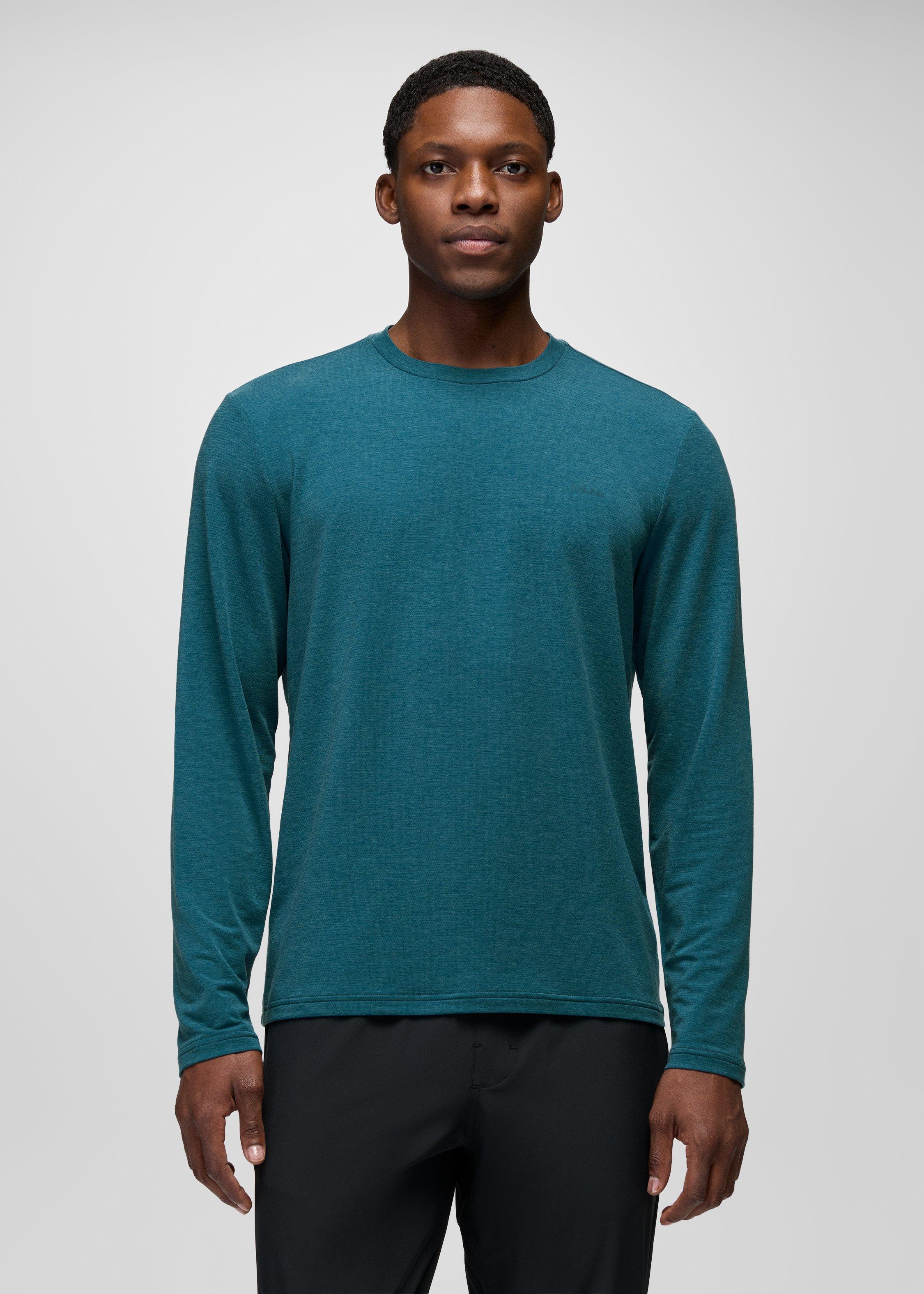 Mens prAna Tolmie Tech Long Sleeve Crew - Blue Coral Heather