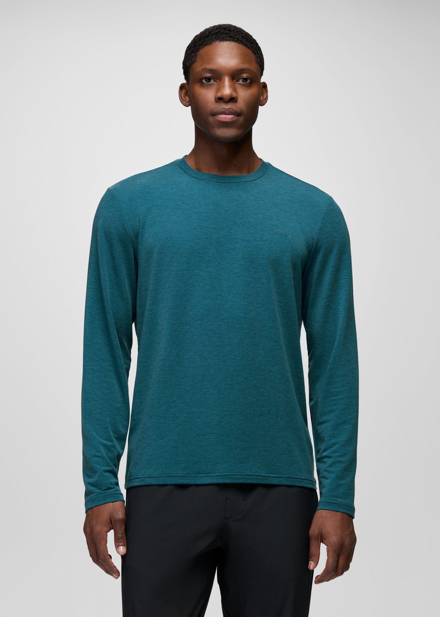 Mens prAna Tolmie Tech Long Sleeve Crew - Blue Coral Heather