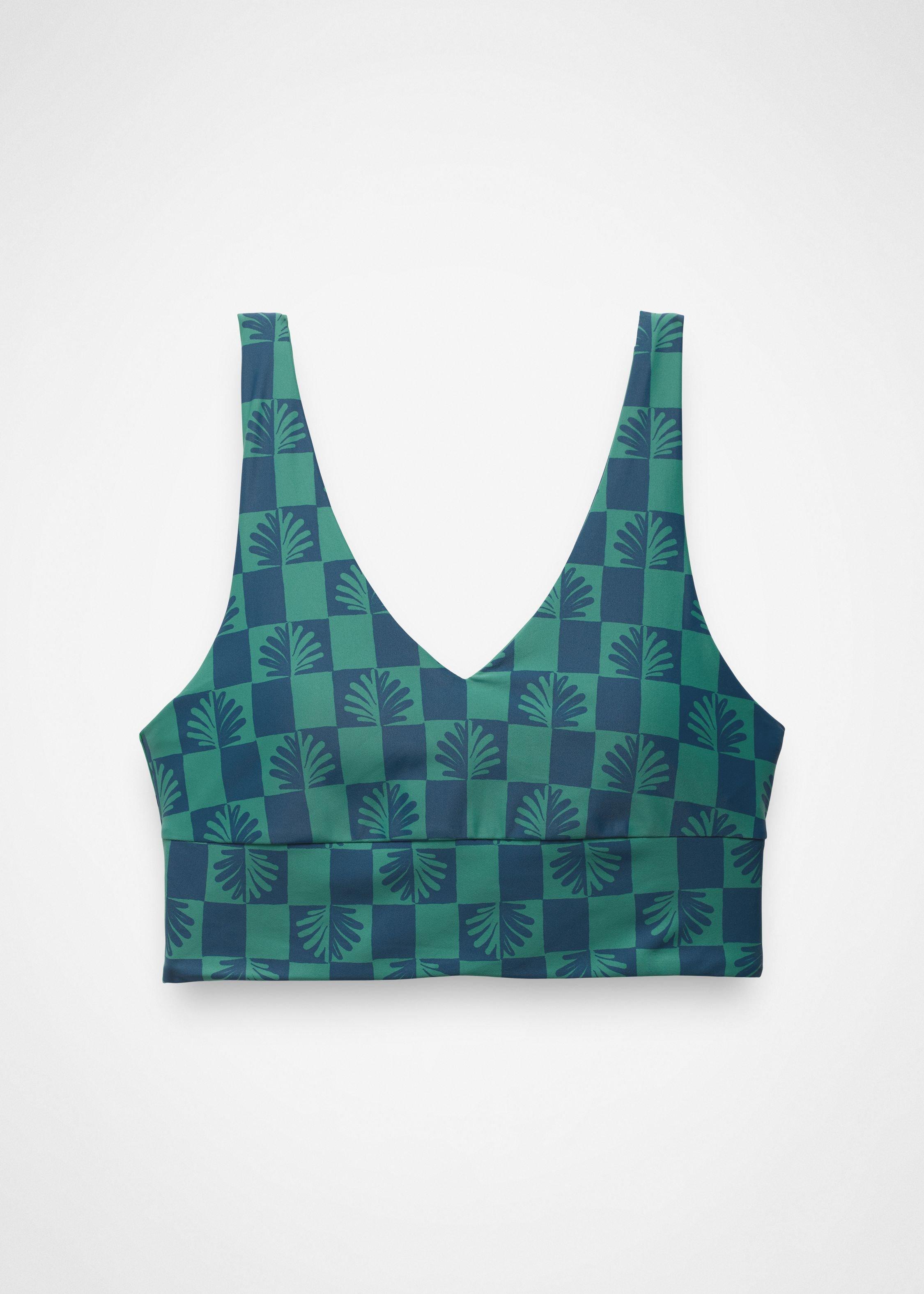 Womens prAna Summer Wave Reversible Swim Top - Bluff Blue Checker