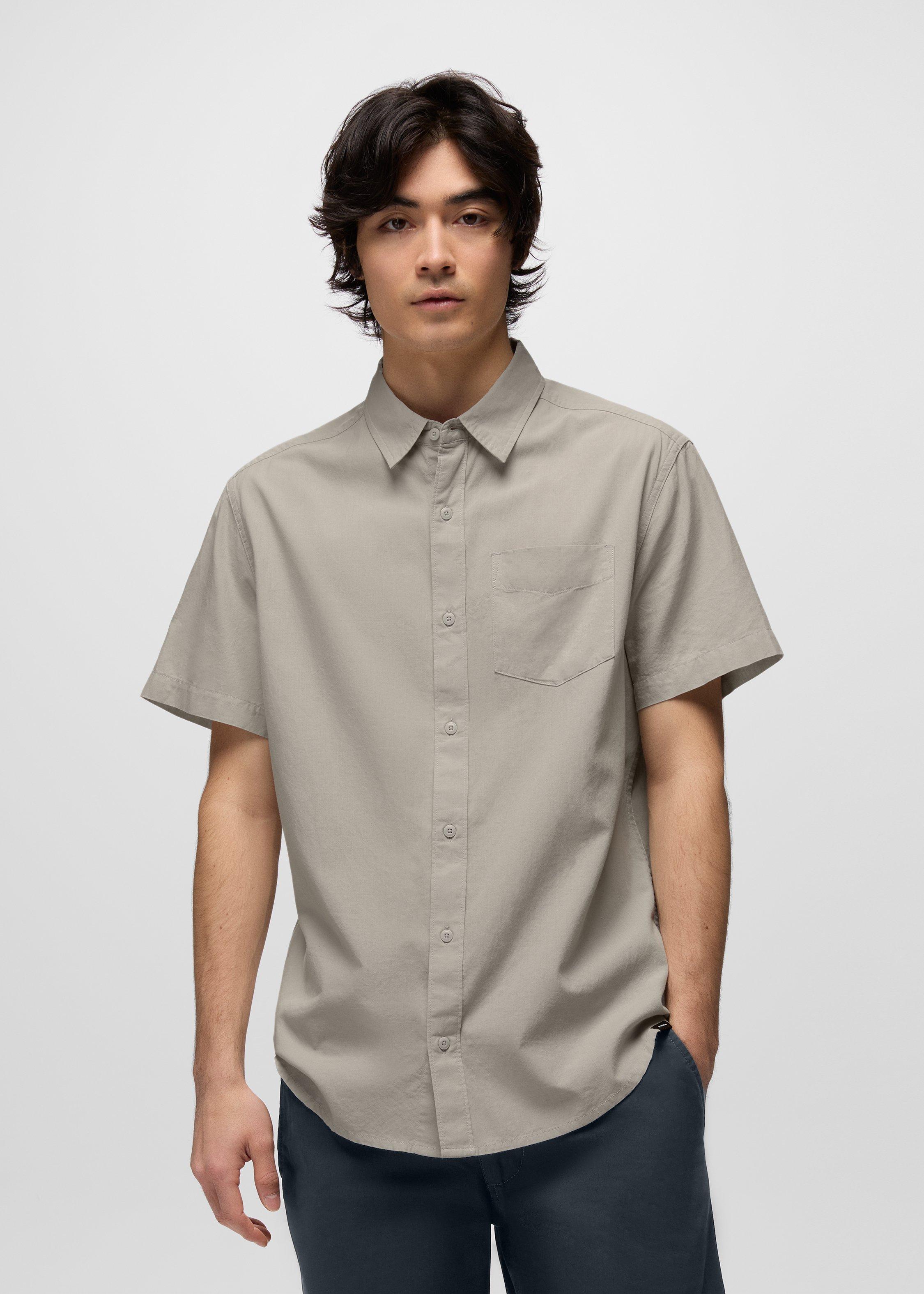 Mens prAna Metador Solid Short Sleeve Shirt - River Rock