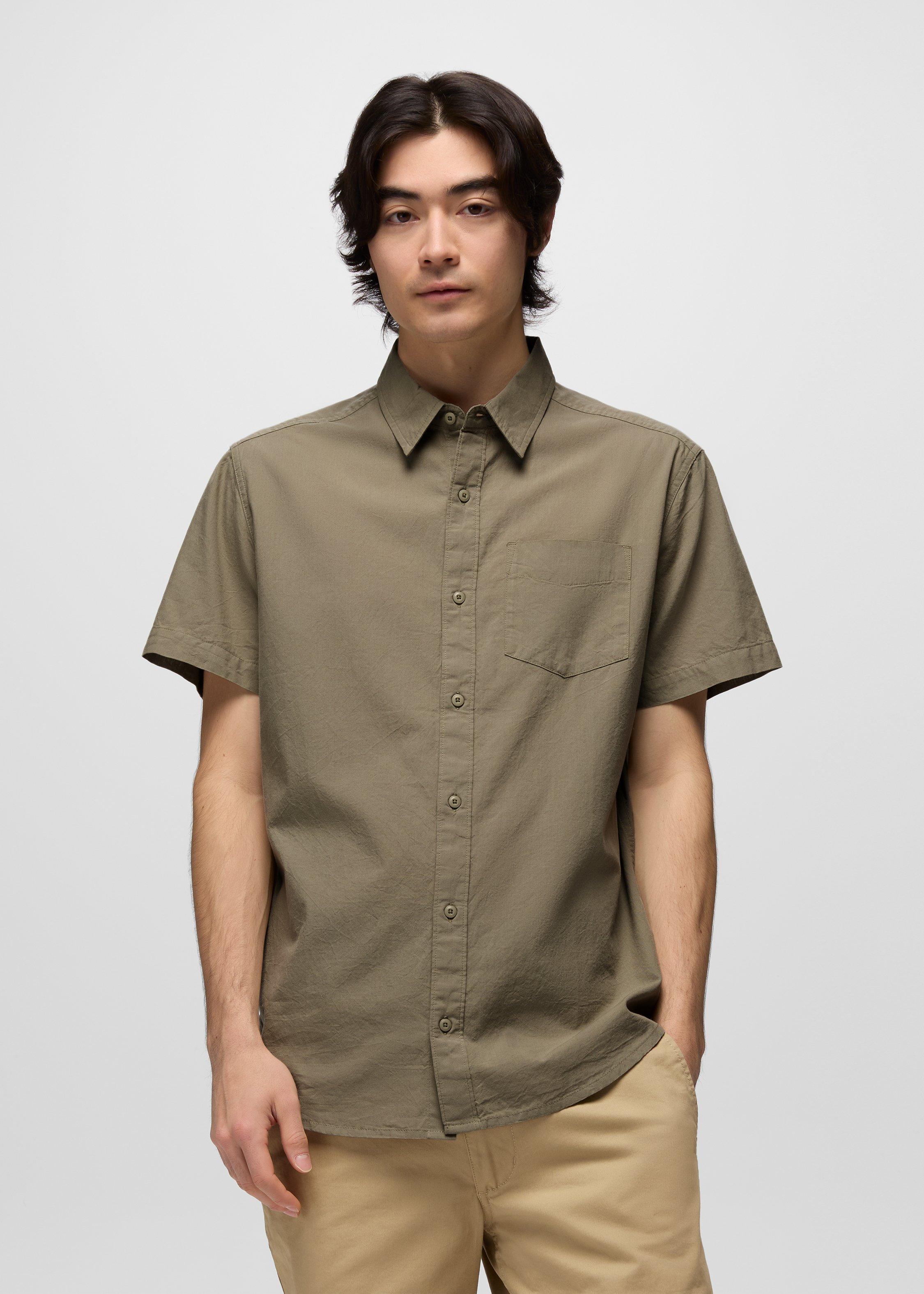 Mens prAna Metador Solid Short Sleeve Shirt - Sage