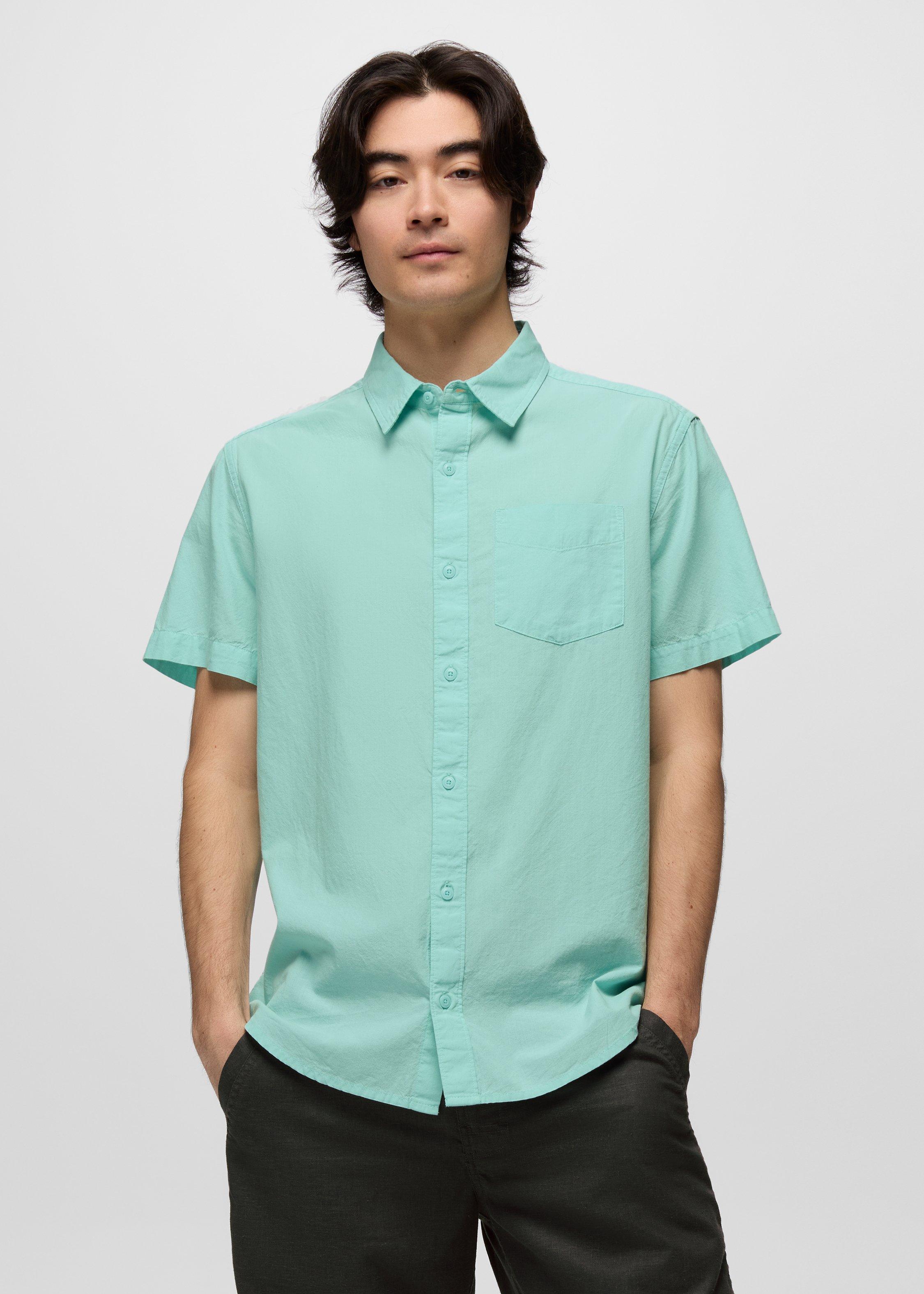 Mens prAna Metador Solid Short Sleeve Shirt - Sea Glass
