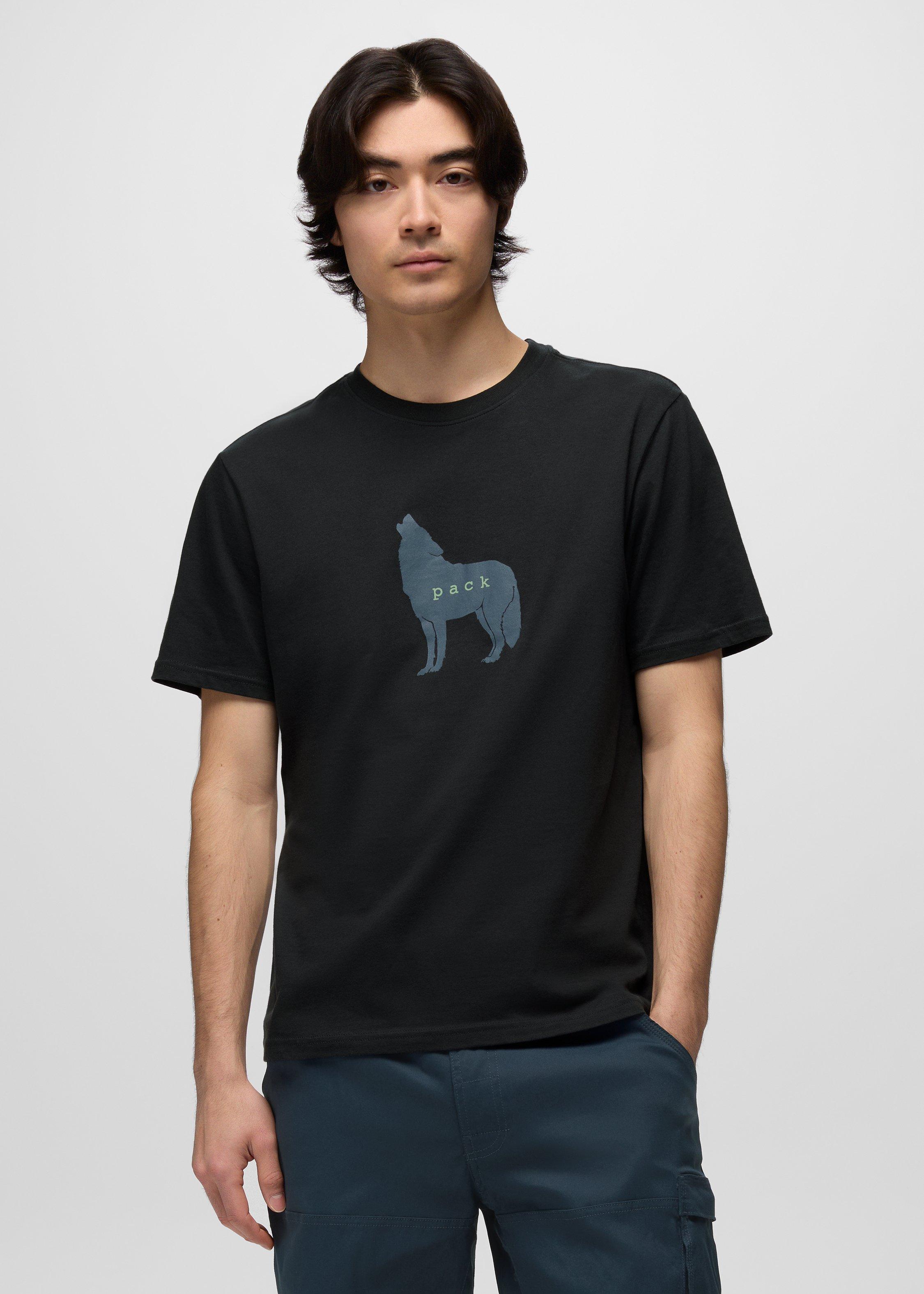 Mens prAna Wolf Pack Journeyman Short Sleeve Graphic Tee - Black