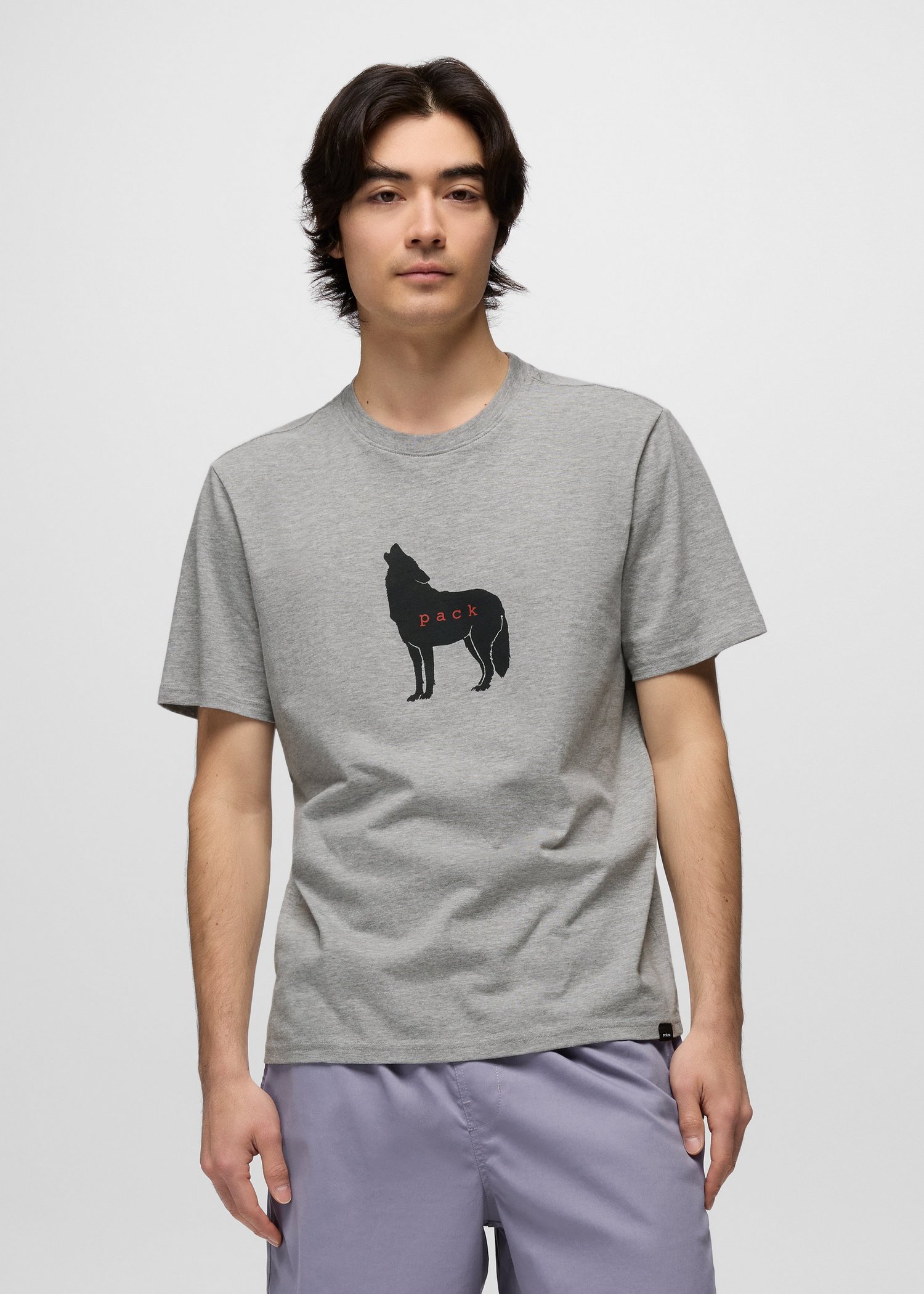 Mens prAna Wolf Pack Journeyman Short Sleeve Graphic Tee - Heather Grey