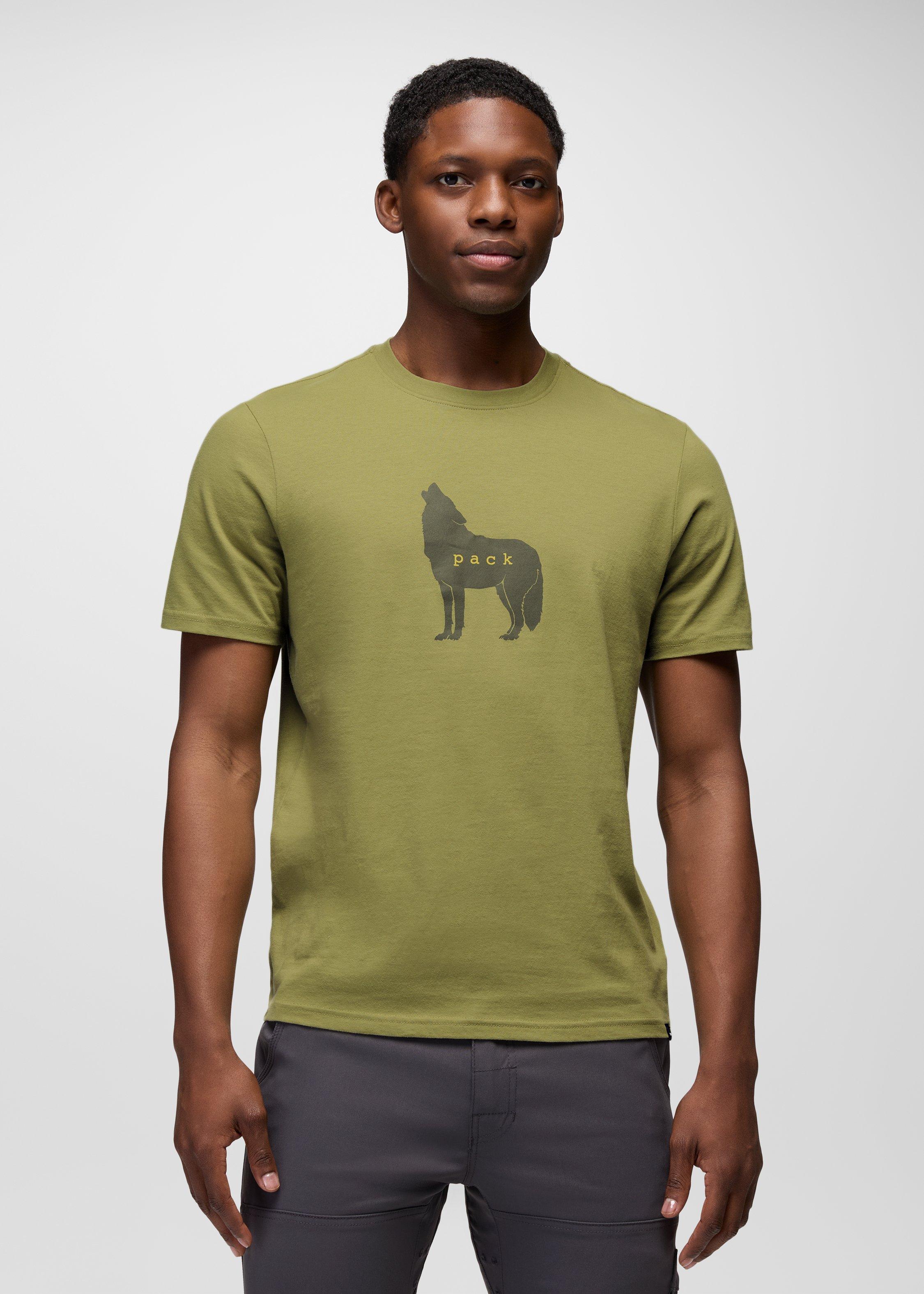 Mens prAna Wolf Pack Journeyman Short Sleeve Graphic Tee - Olympia